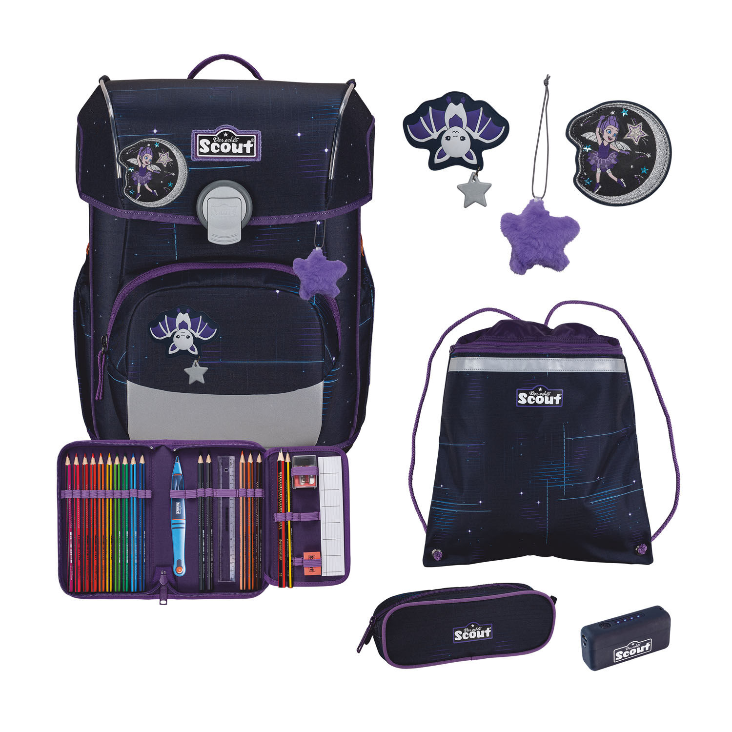 Scout Neo Exklusiv Safety Light Schulranzen-Set 5-teilig Spooky Starlight