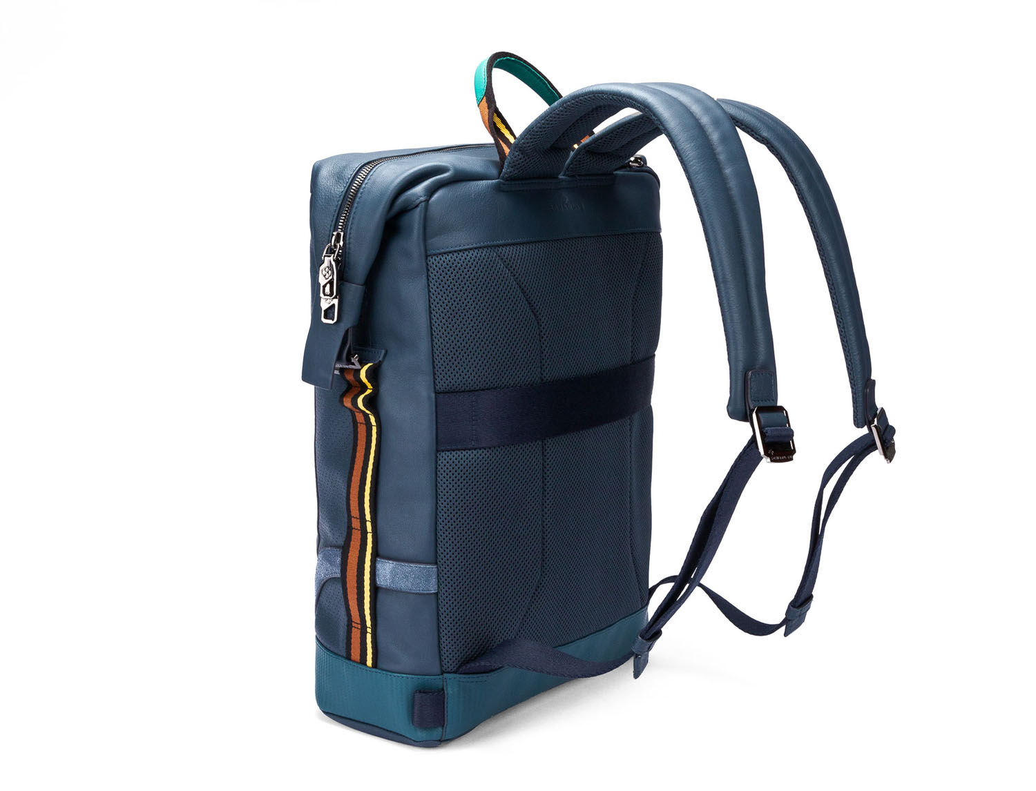 SCHARLAU Slackline BLONDIN Leder-Rucksack für 15,6" Laptopfach Navy Blue