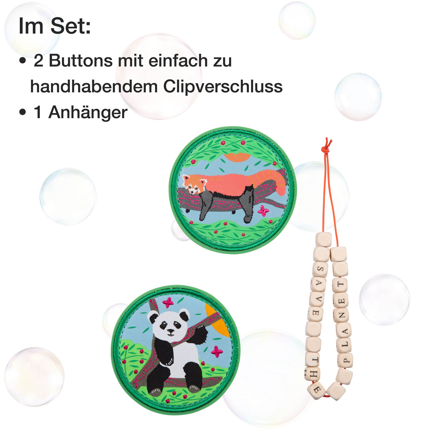 DerDieDas Schulzubehör Wechselbuttons 3er Set Pink Planet
