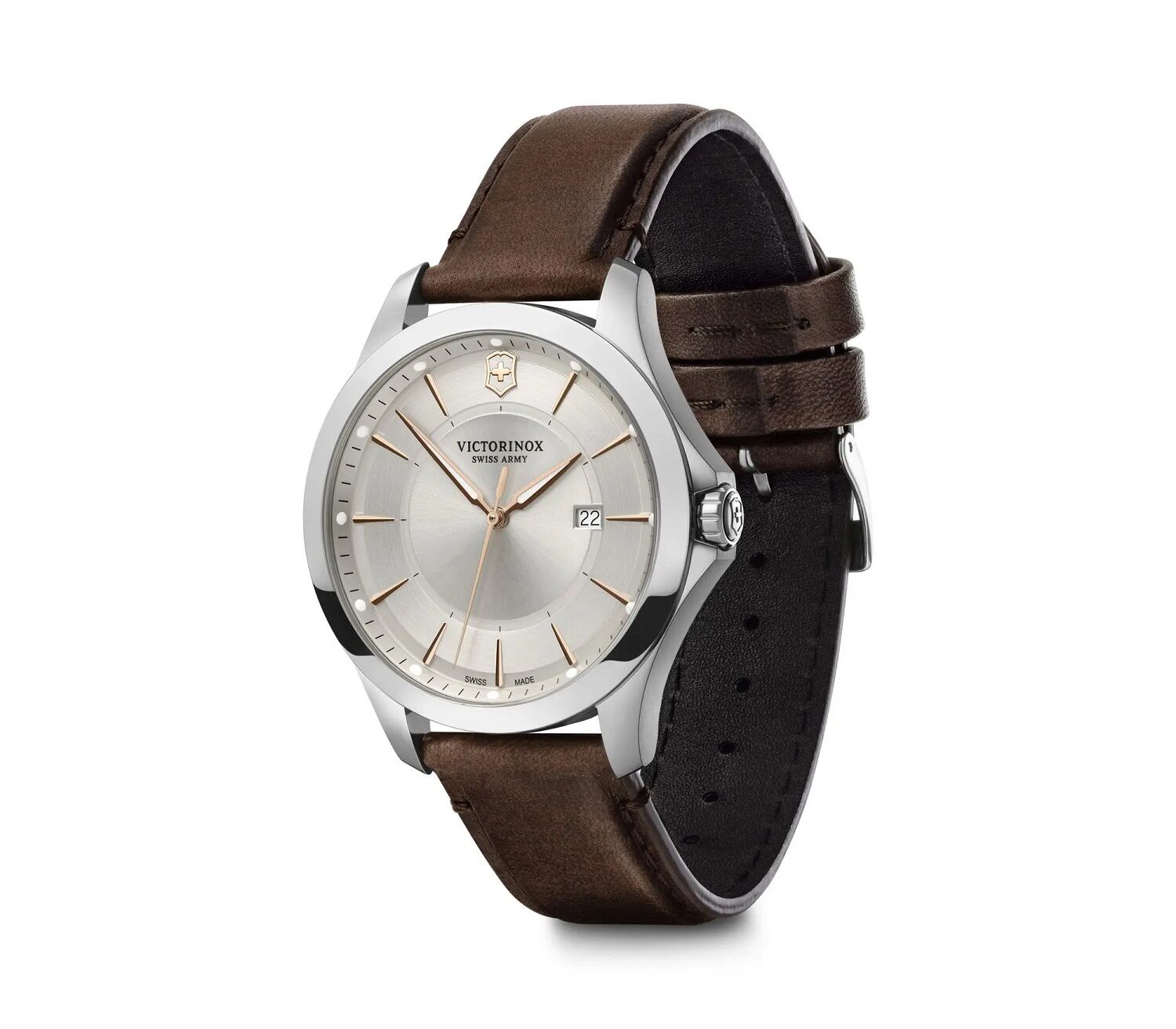 Victorinox Alliance 40mm Herrenuhr silver dial, brown leather strap Victorinox Alliance 40mm Herrenuhr silver dial, brown leather strap