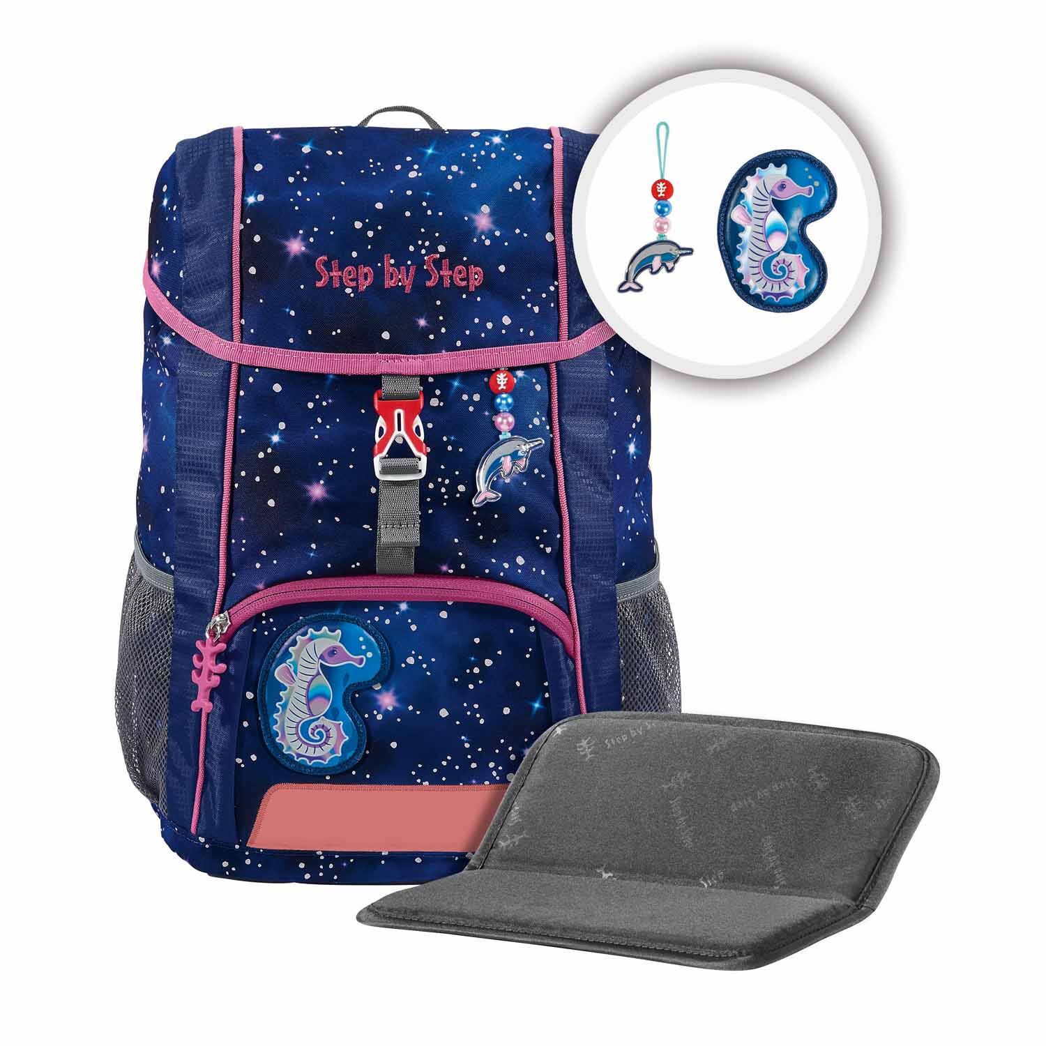 Step by Step Kinderrucksack KID REFLECT Rucksack-Set, 3-teilig inkl. Sitzkissen Star Seahorse Zoe