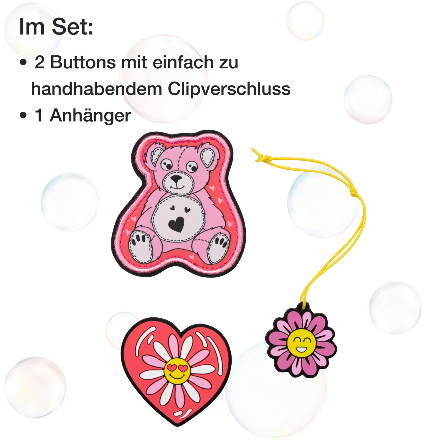 DerDieDas Schulzubehör Wechselbuttons 3er Set Roses