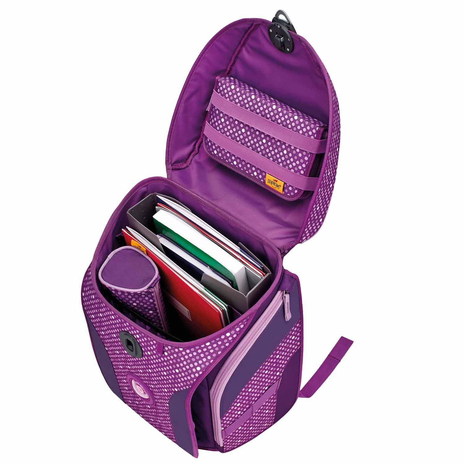 DerDieDas ErgoFlex MAX Schulrucksack-Set 5-teilig mit Sportbeutel Purple Dots