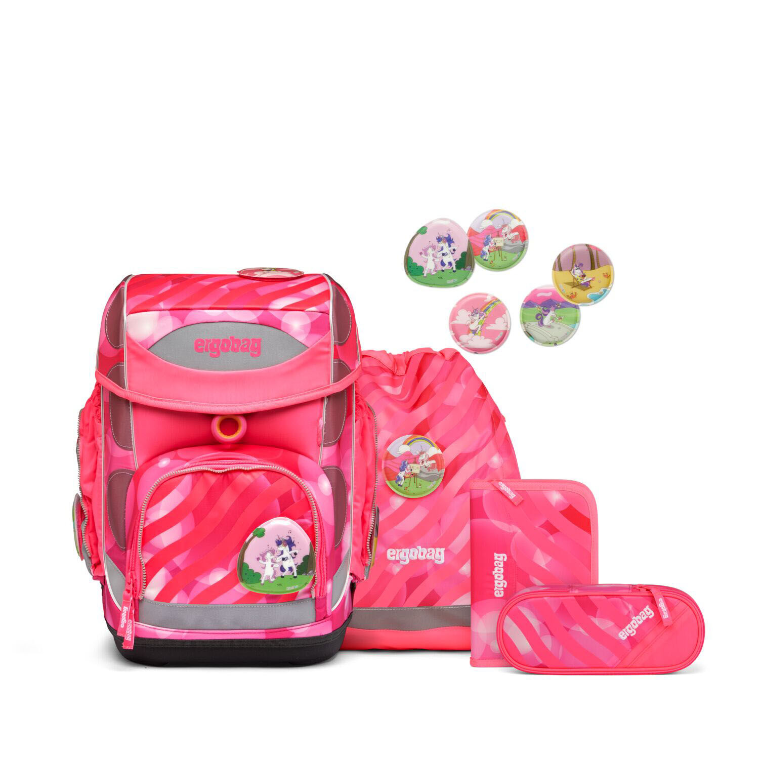 ergobag cubo NEO Edition 5-teiliges Schulrucksack-Set 2024 KuntBärbuntes Einhorn