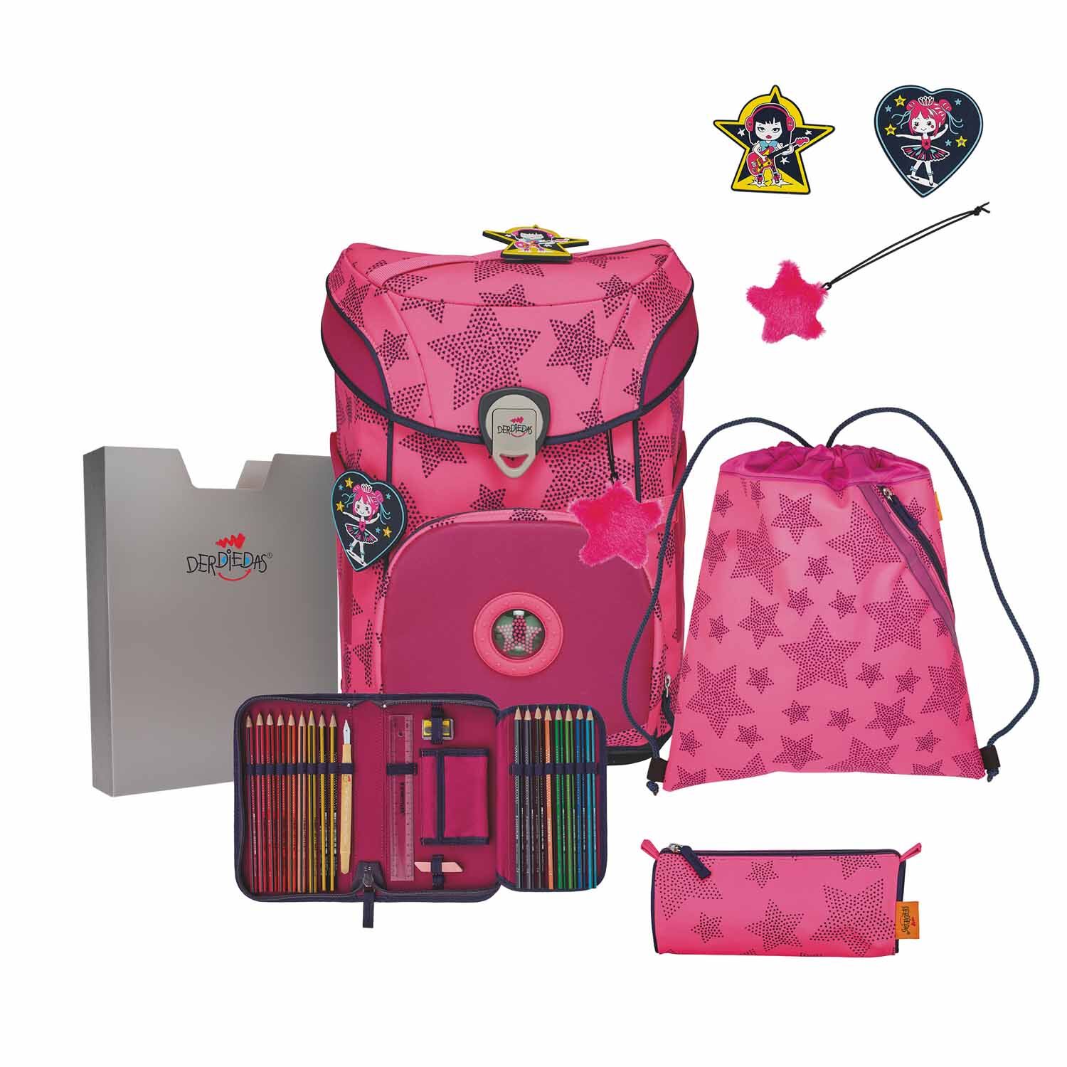 DerDieDas ErgoFlex EASY "Superflash" Schulrucksack-Set 5-teilig mit Sportbeutel Neon Star