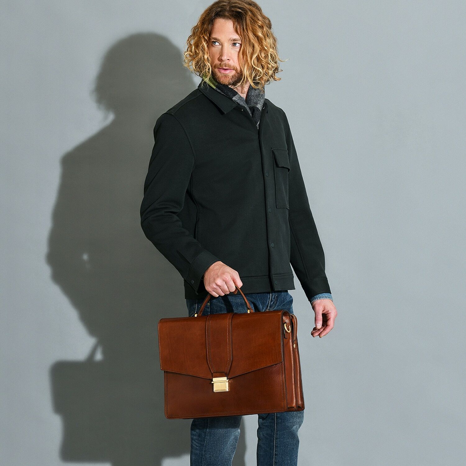 The Bridge Dante Leder-Aktenstasche 40cm Braun/Gold