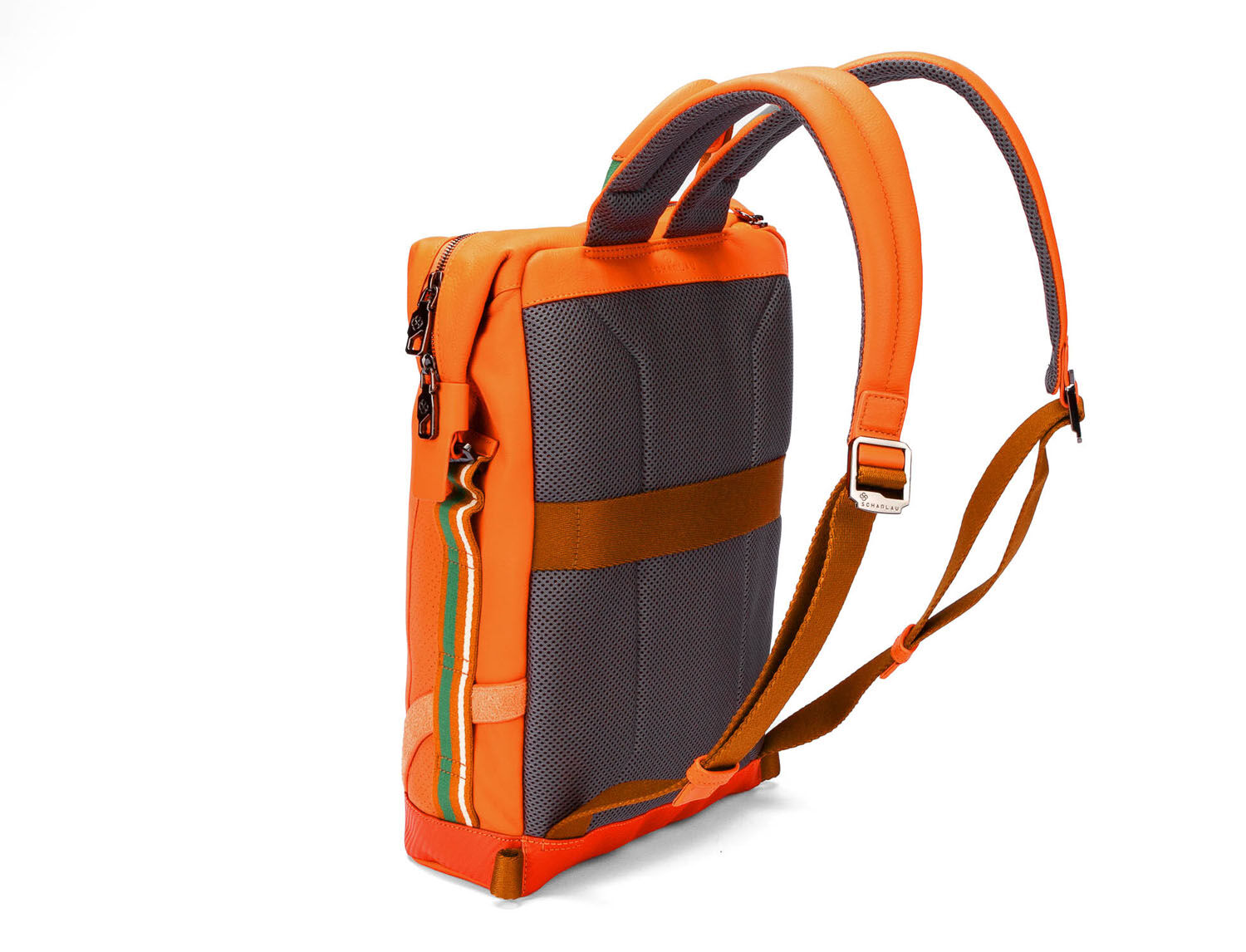 SCHARLAU Slackline BLONDIN Leder-Rucksack für 15,6" Laptopfach Orange