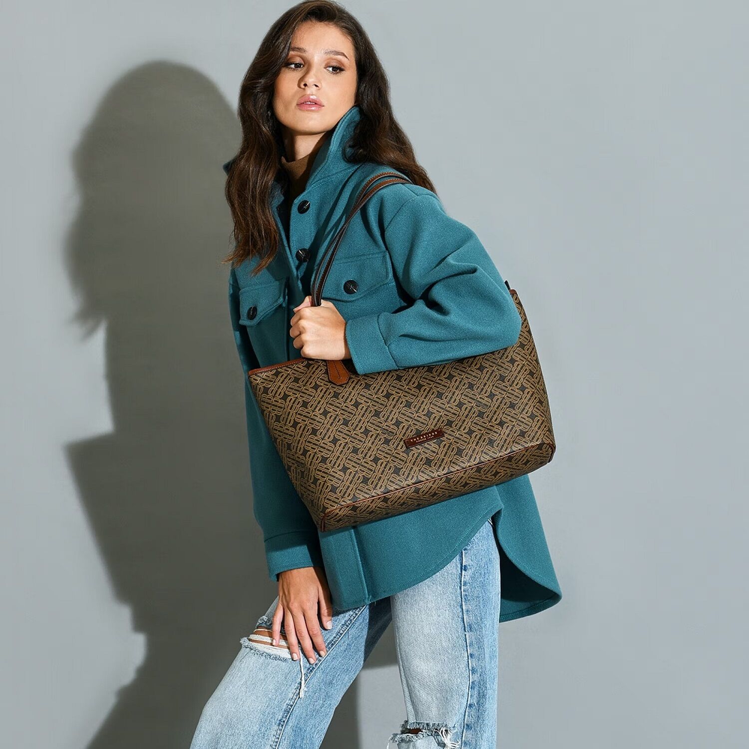 The Bridge Anna Leder-Shopper 38cm Sand/Gold
