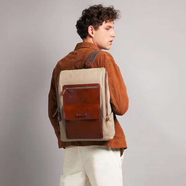 The Bridge Alberto WOW Leder-Rucksack Sand/Braun mit Dunklem Ruthenium