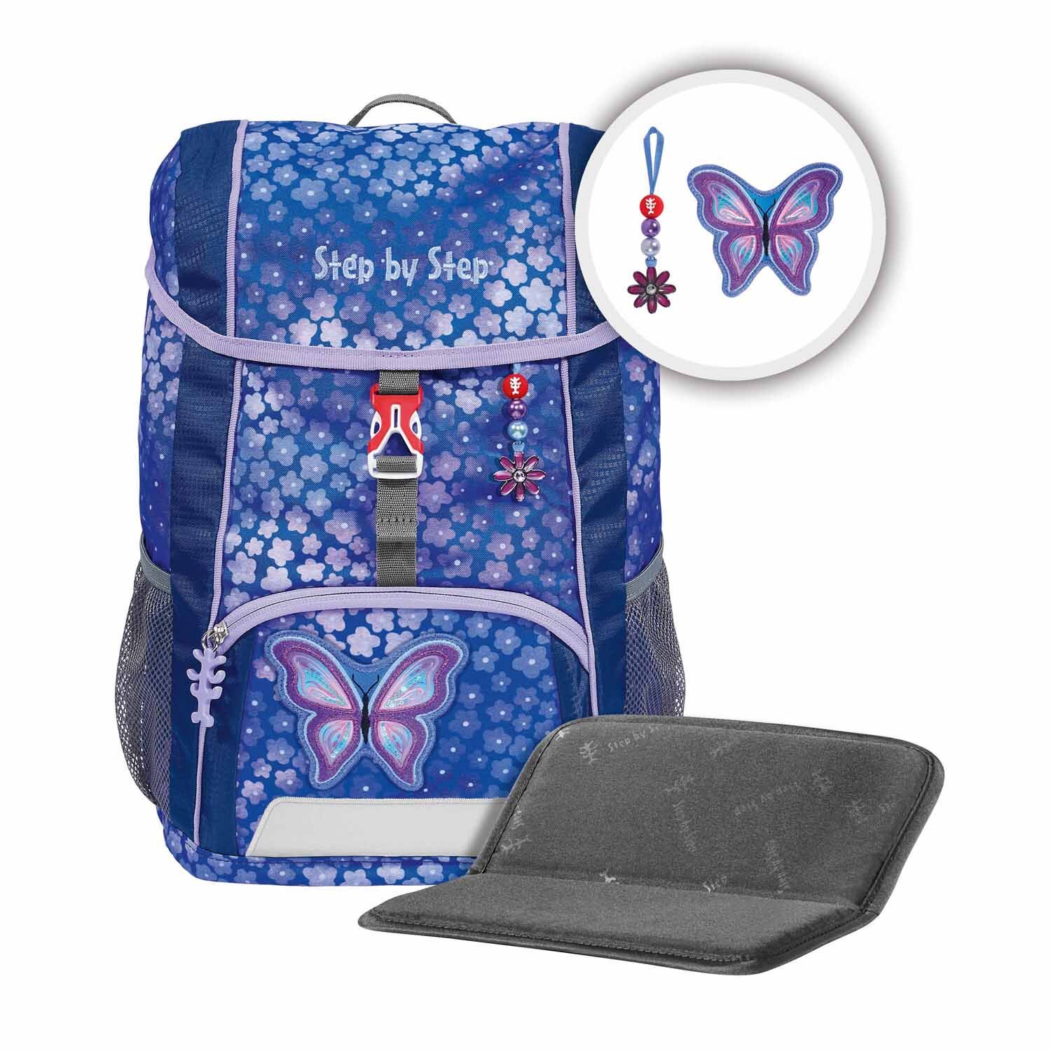 Step by Step Kinderrucksack KID Rucksack-Set, 3-teilig inkl. Sitzkissen Butterfly Maja