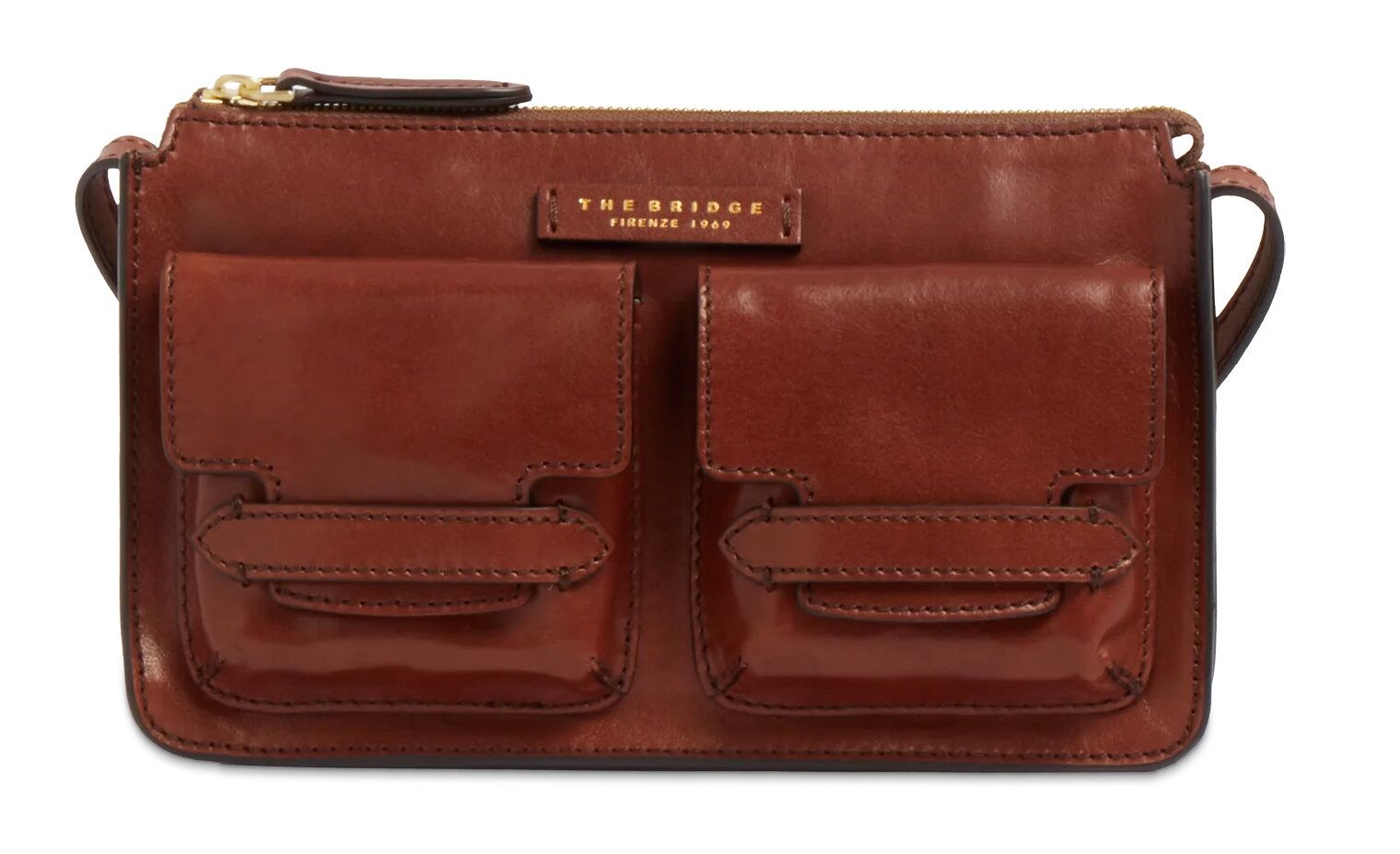 The Bridge Lucrezia Schultertasche aus Leder Braun/Gold