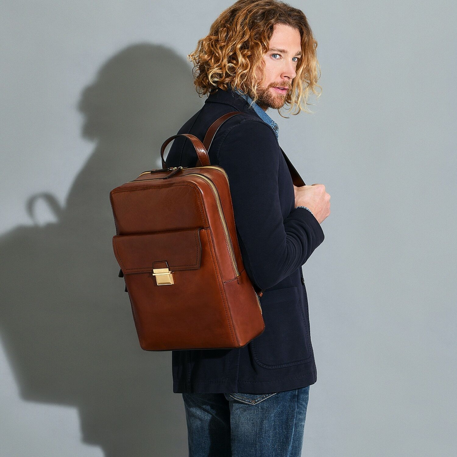 The Bridge Dante Leder-Rucksack 42cm Castagna/Nickel