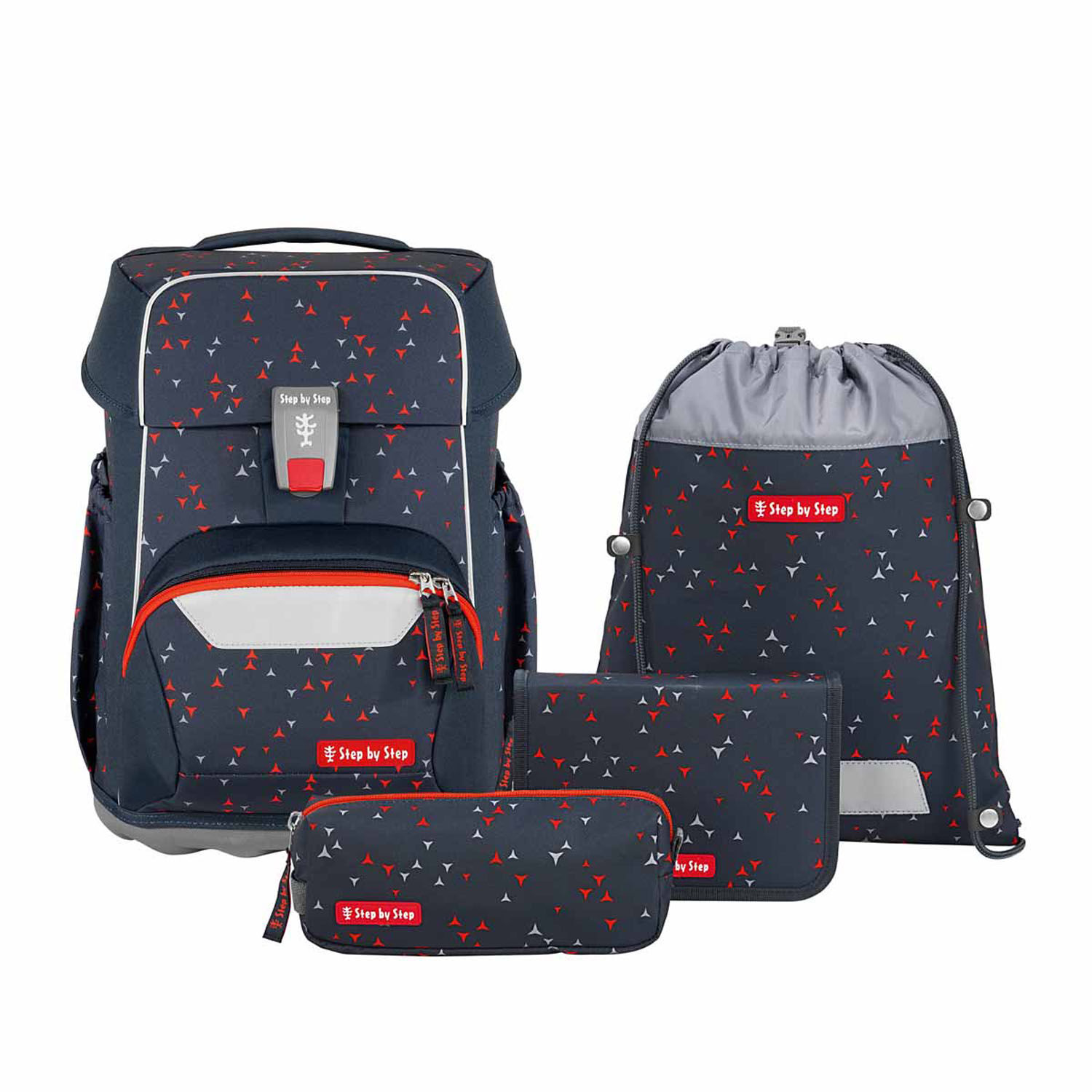 Step by Step BASIS Schulranzen 4-teiliges Set Anthrazit Triangles