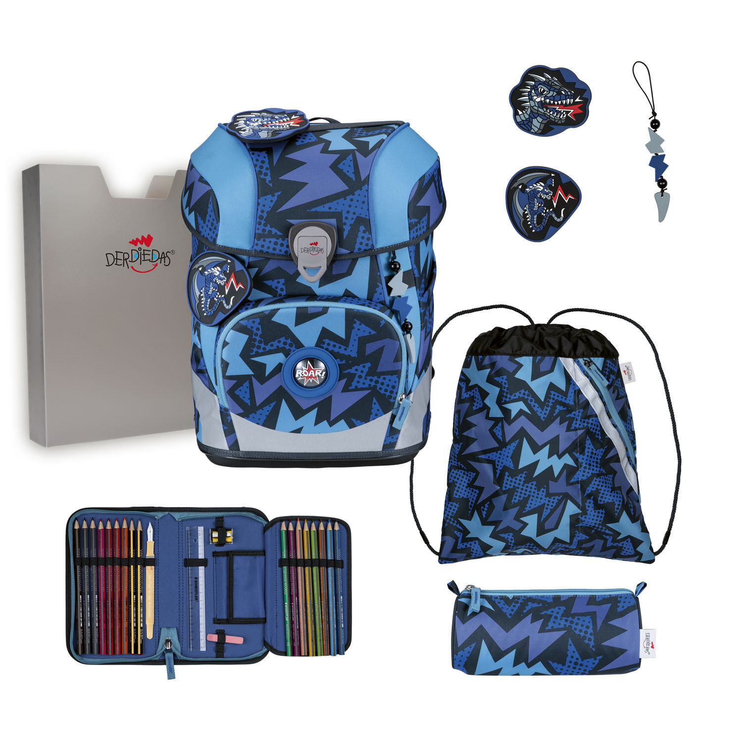 DerDieDas ErgoFlex Tiny Schulrucksack 5-teiliges Set Dark Dragon