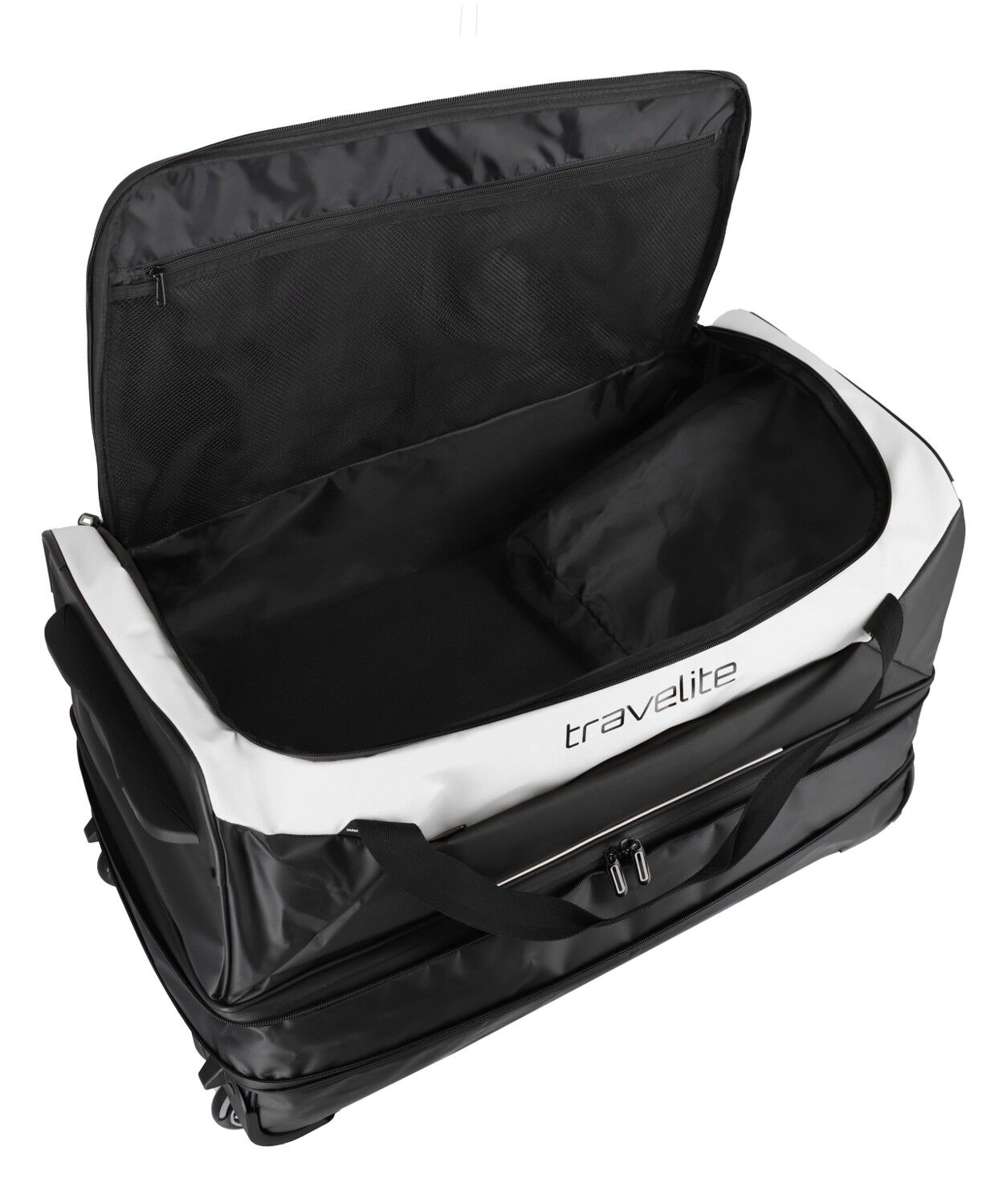 Travelite Basics Plane Rollenreisetasche erweiterbar Schwarz/Weiß