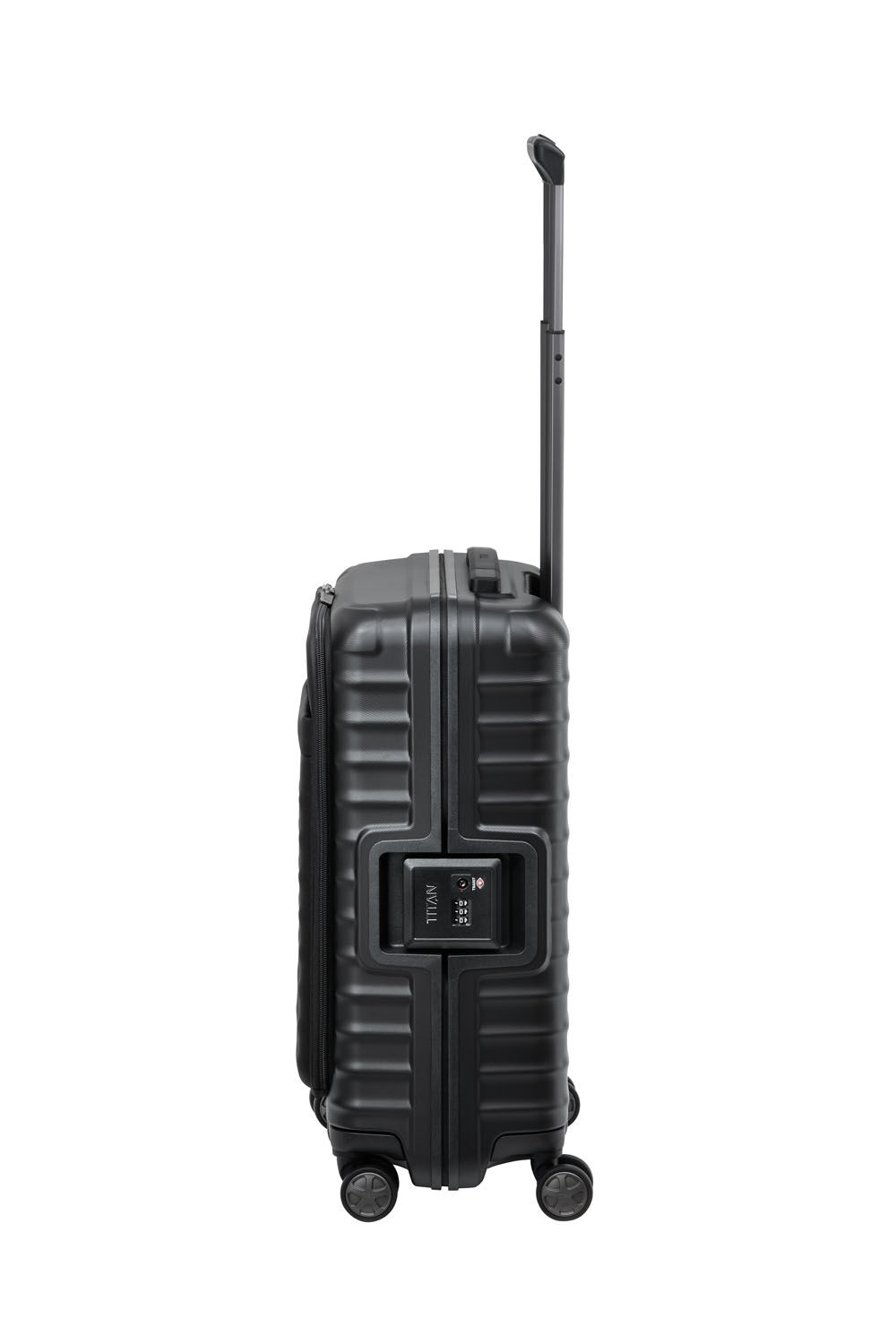 TITAN Litron Frame Trolley S, Handgepäck-Koffer mit Vortasche + Gratis Hotelgutschein Schwarz