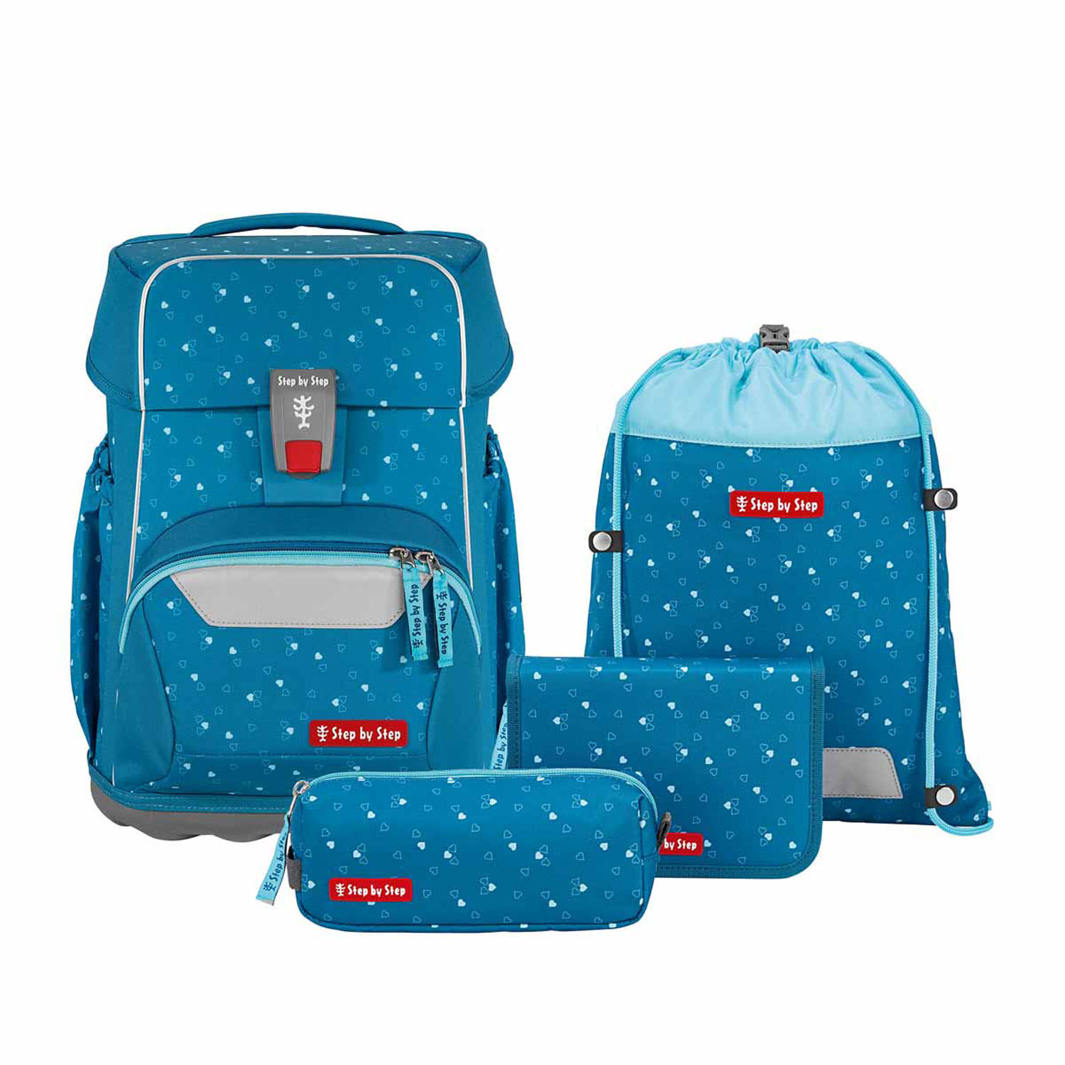 Step by Step BASIS Schulranzen 4-teiliges Set Blue Hearts