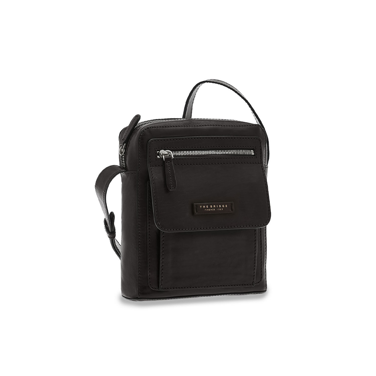 The Bridge Alberto Leder-Schultertasche Schwarz /Ruthenium