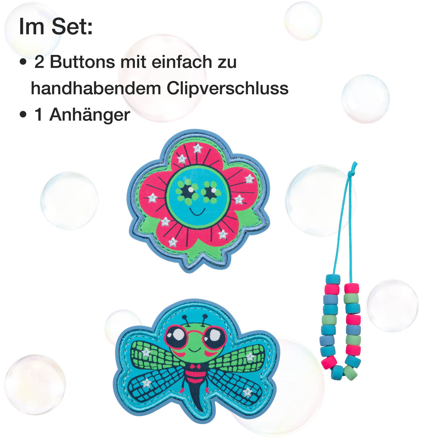 DerDieDas Schulzubehör Wechselbuttons 3er Set Happy Pixel