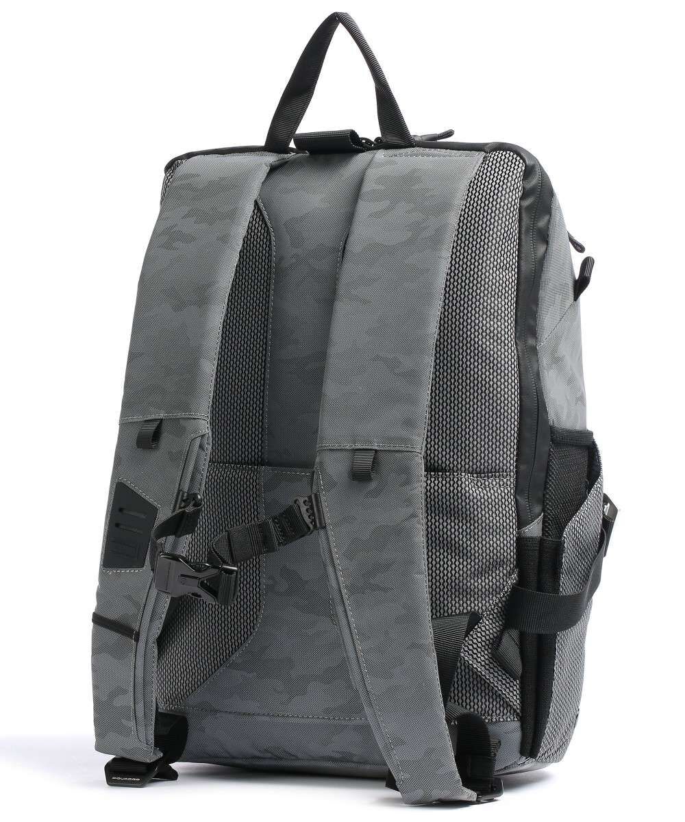 Piquadro PQ-Modular Laptoprucksack 15" aus rezykliertem antiviralen Stoff und RFID Blocker Camo Grigio