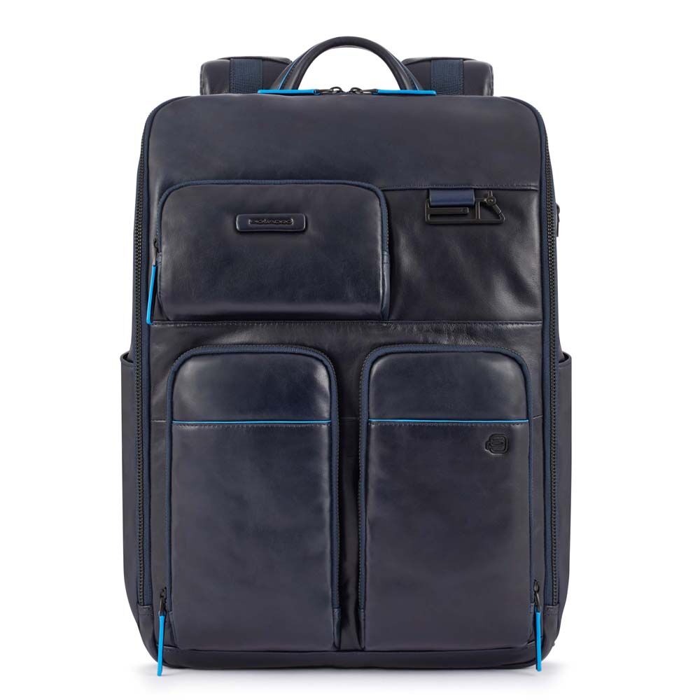 Piquadro Blue Square Revamp Laptoprucksack mit Flaschen- oder Schirmtasche Nachtblau