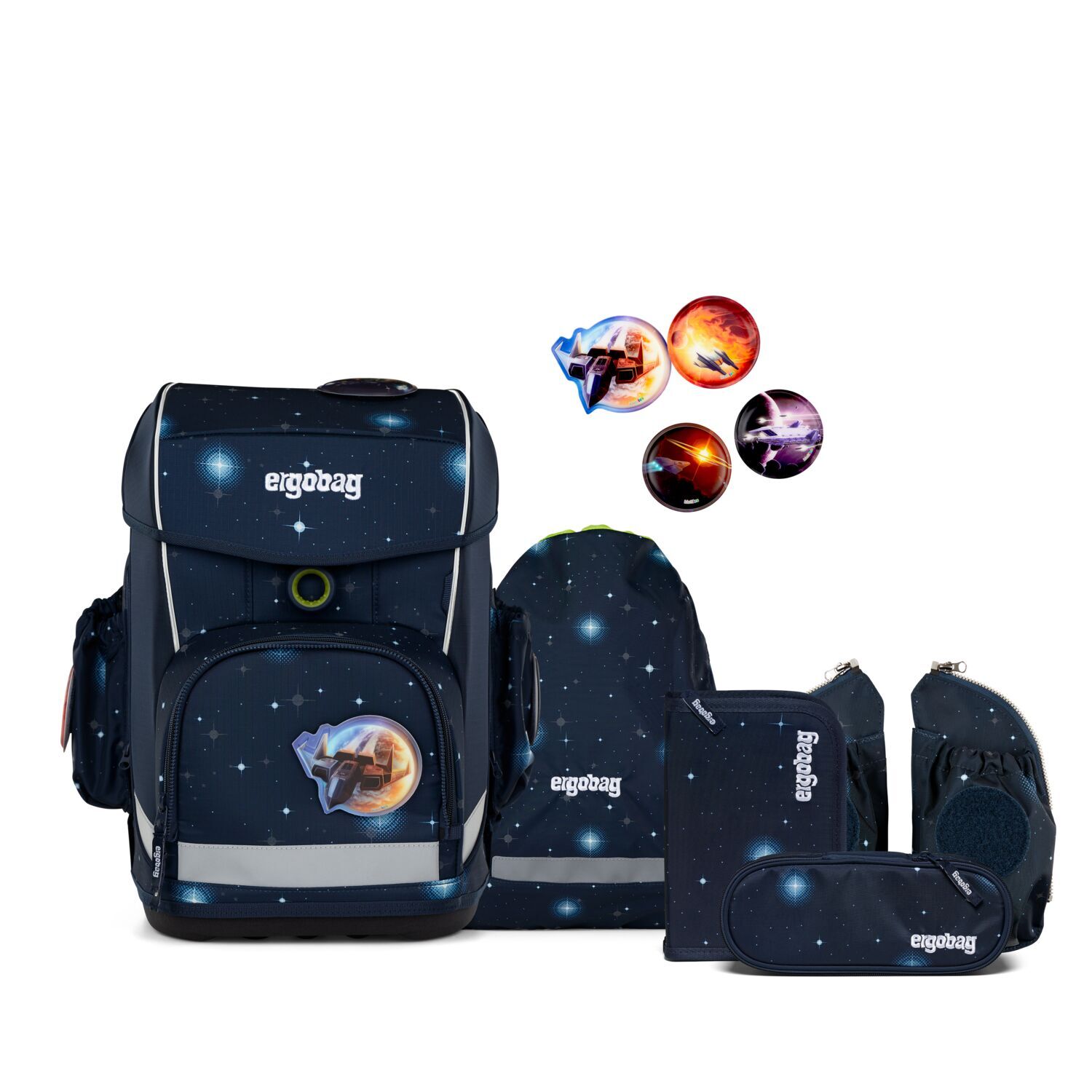 ergobag cubo light GALAXY GLOW 6-teiliges Schulrucksack-Set 2025