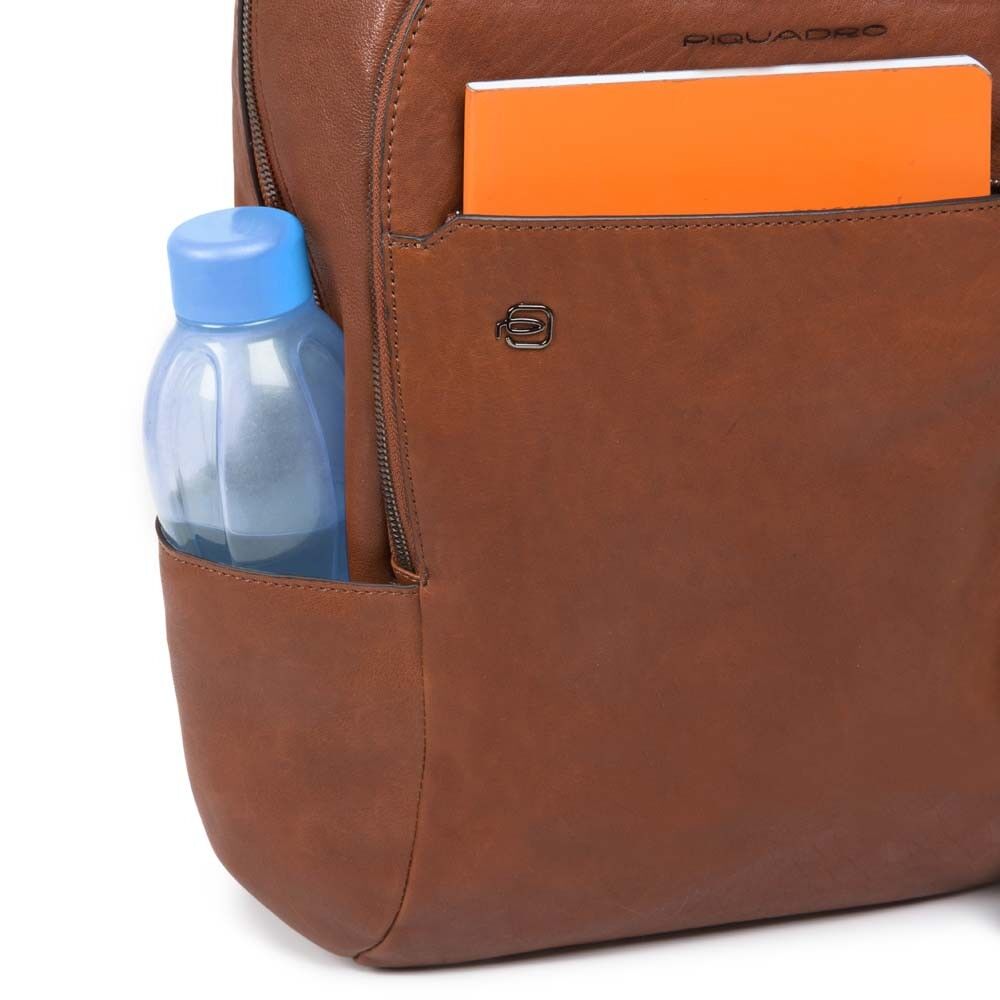 Piquadro Black Square Laptop-Rucksack 14" aus Leder schwarz