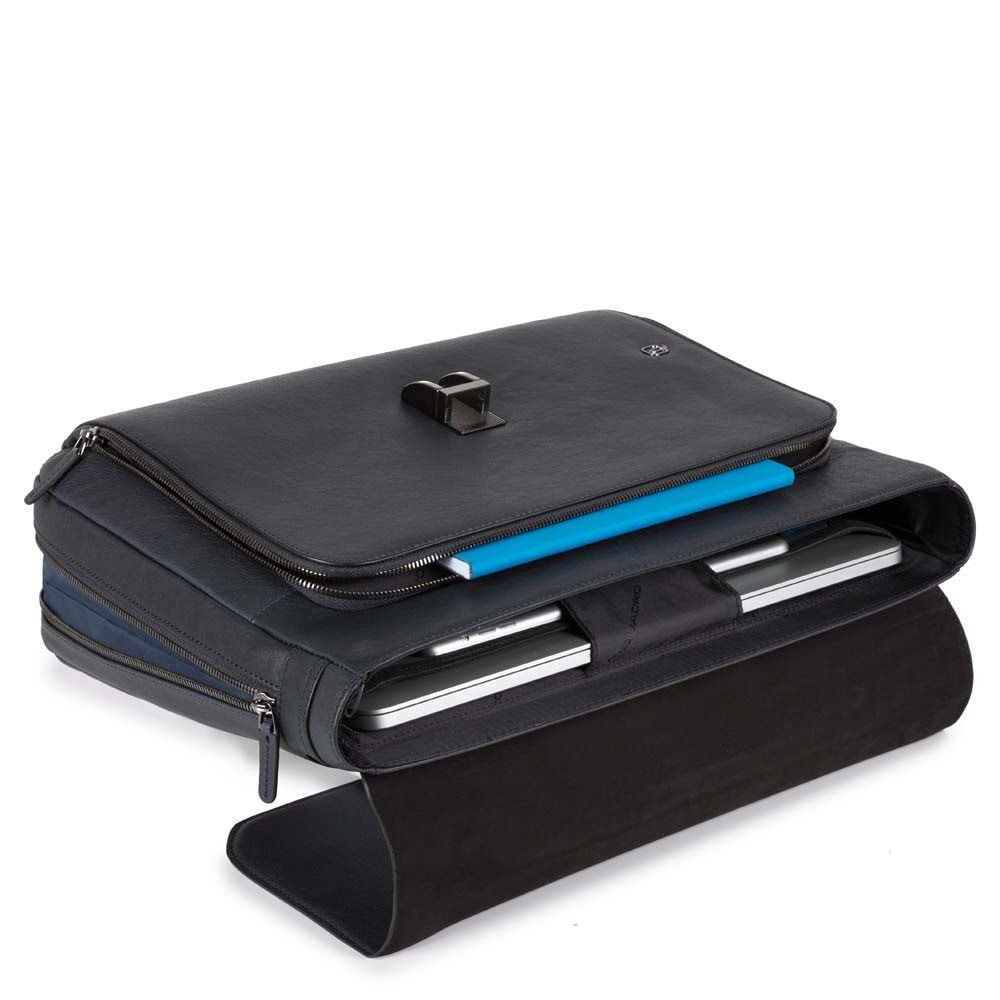 Piquadro Black Square Erweiterbare Laptop-Aktentasche mit Patte und iPad-Fach Leder Tabak Piquadro Black Square Erweiterbare Laptop-Aktentasche mit Patte und iPad-Fach Leder Tabak