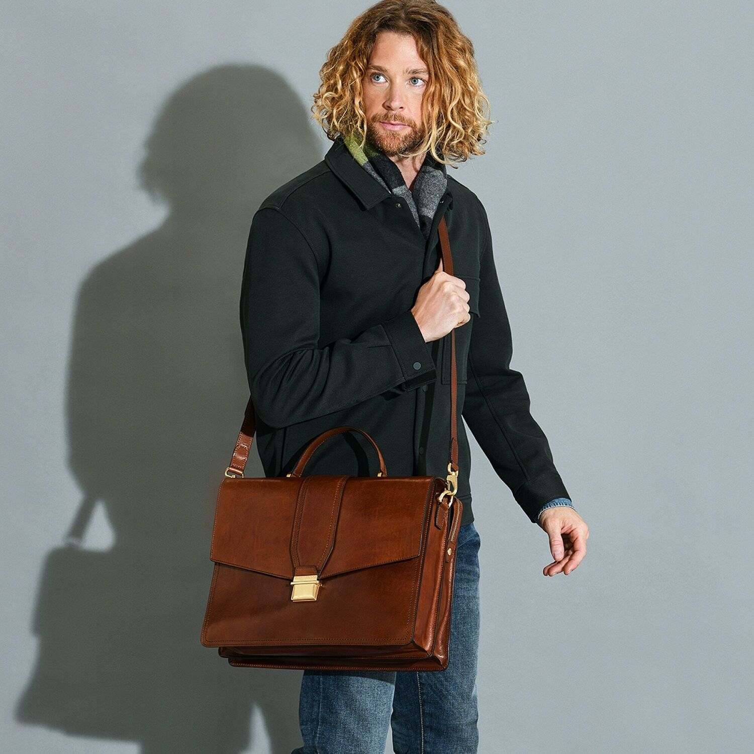 The Bridge Dante Leder-Aktenstasche 40cm Braun/Gold The Bridge Dante Leder-Aktenstasche 40cm Braun/Gold