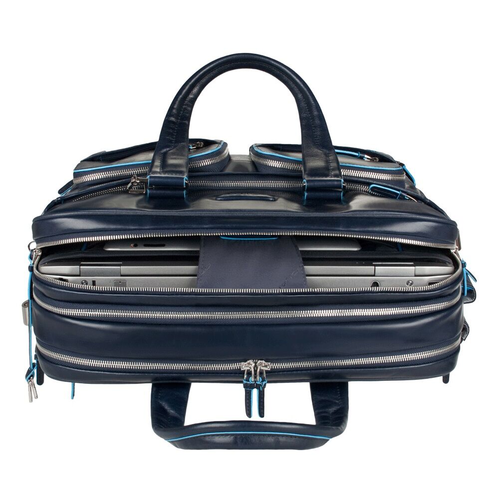 Piquadro Blue Square Erweiterbare Kurzgriff-Laptoptasche 15" mit iPad-Fach Nachtblau