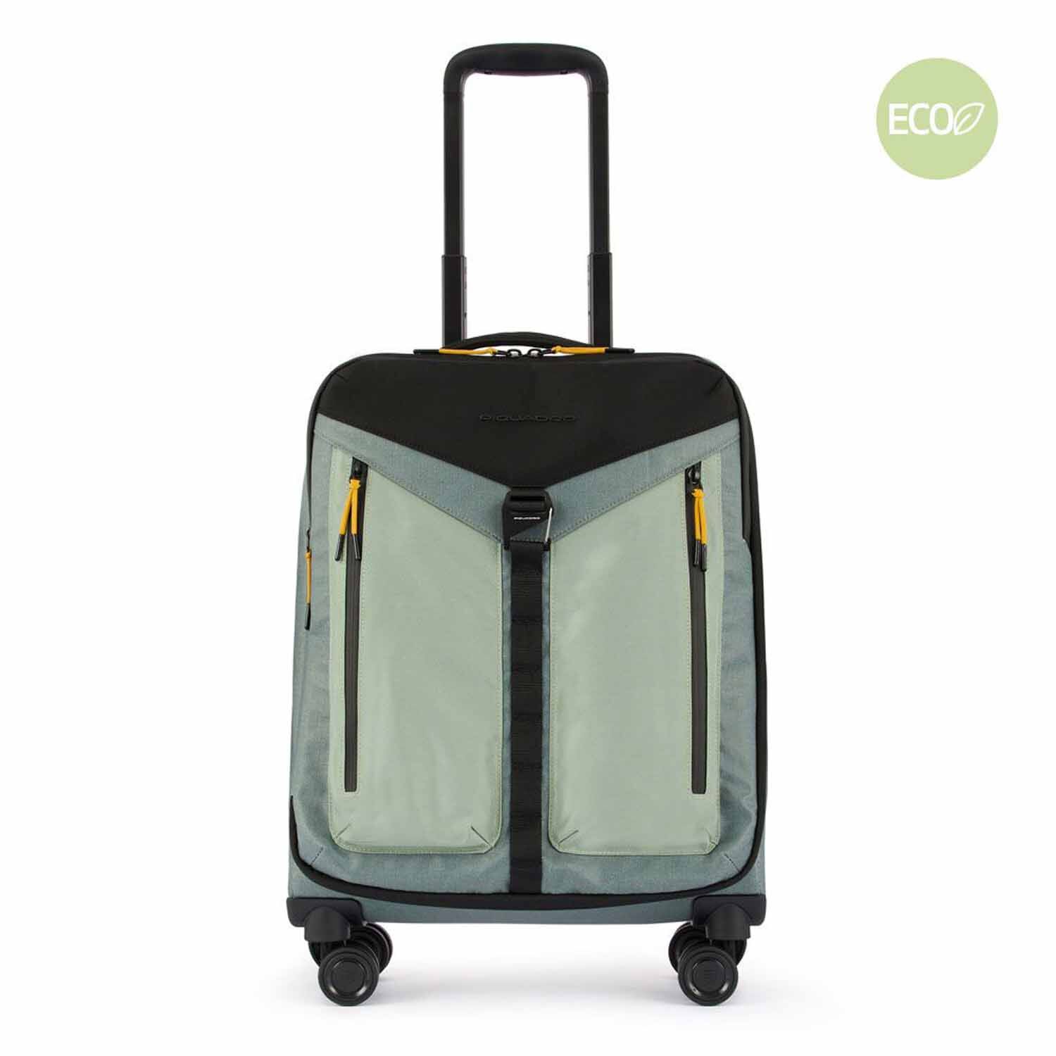 Piquadro Spike Trolley in Handgepäckgröße aus rezykliertem Stoff mit vier Rollen olive Piquadro Spike Trolley in Handgepäckgröße aus rezykliertem Stoff mit vier Rollen olive