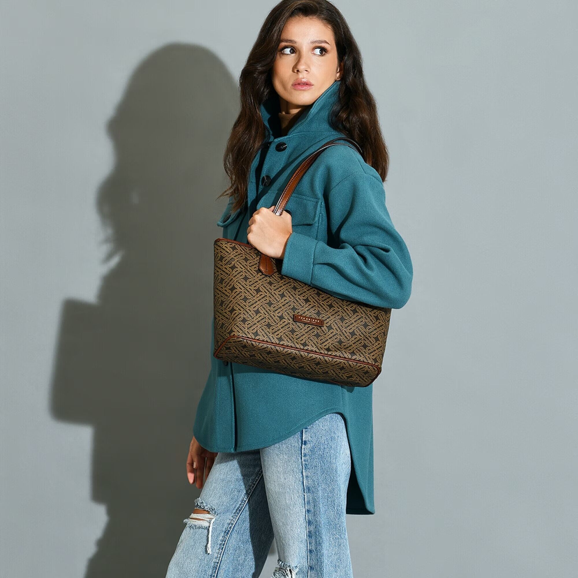 The Bridge Anna Leder-Shopper 33cm Sand/Gold