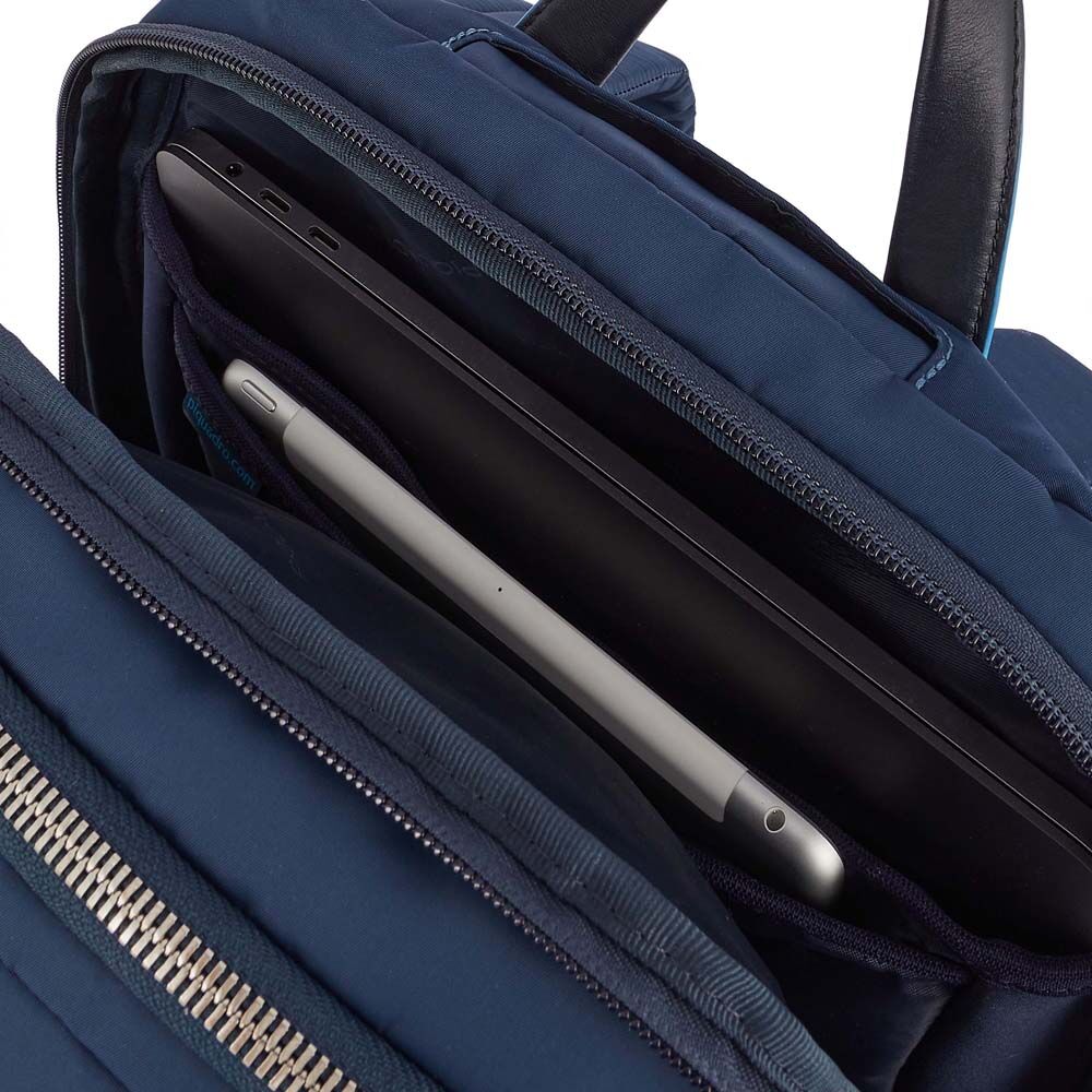 Piquadro PQ-RY Laptoprucksack für 15,6" aus Stoff und Leder Nachtblau