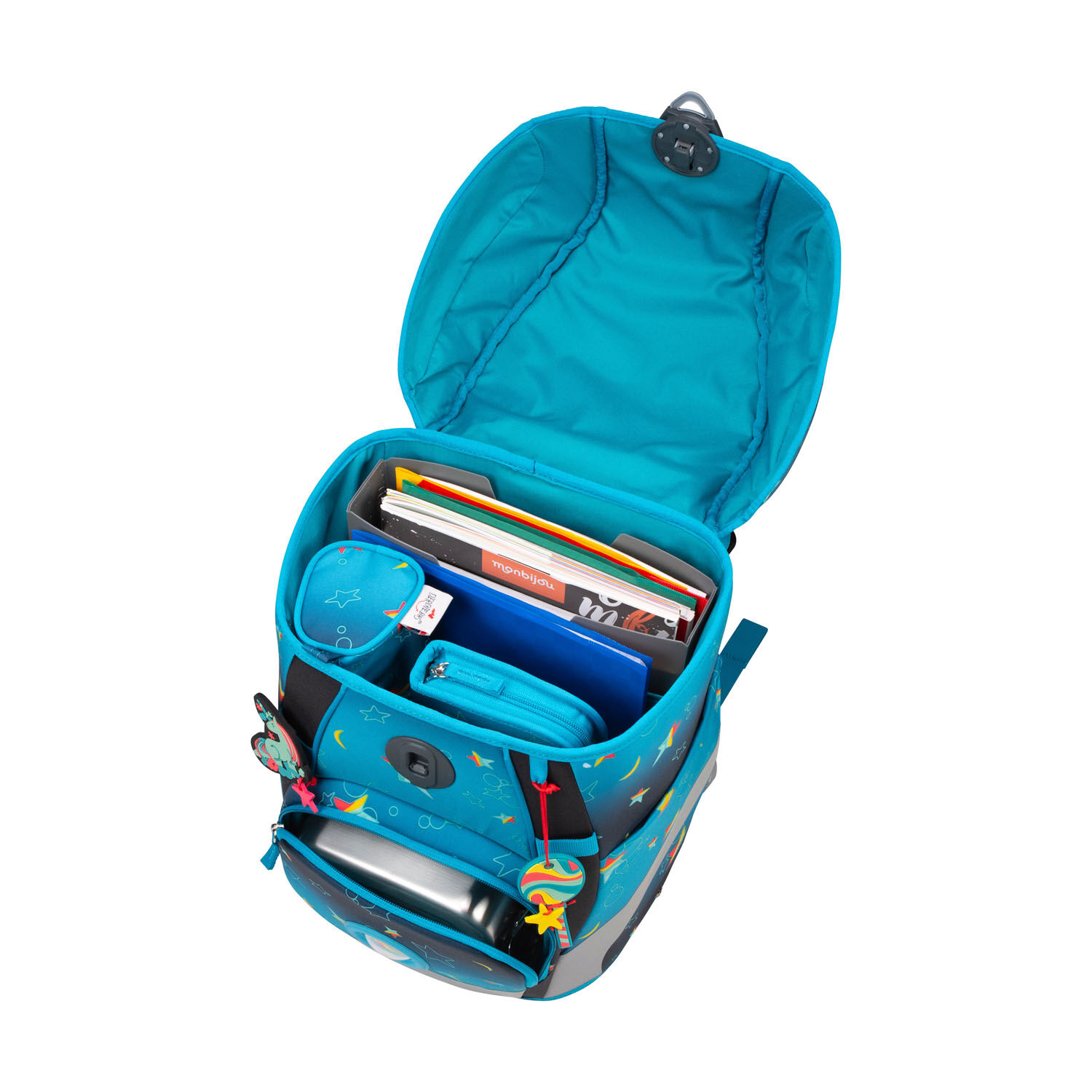 DerDieDas ErgoFlex Tiny Exklusiv LED Schulrucksack 5-teiliges Set Rainbow Star