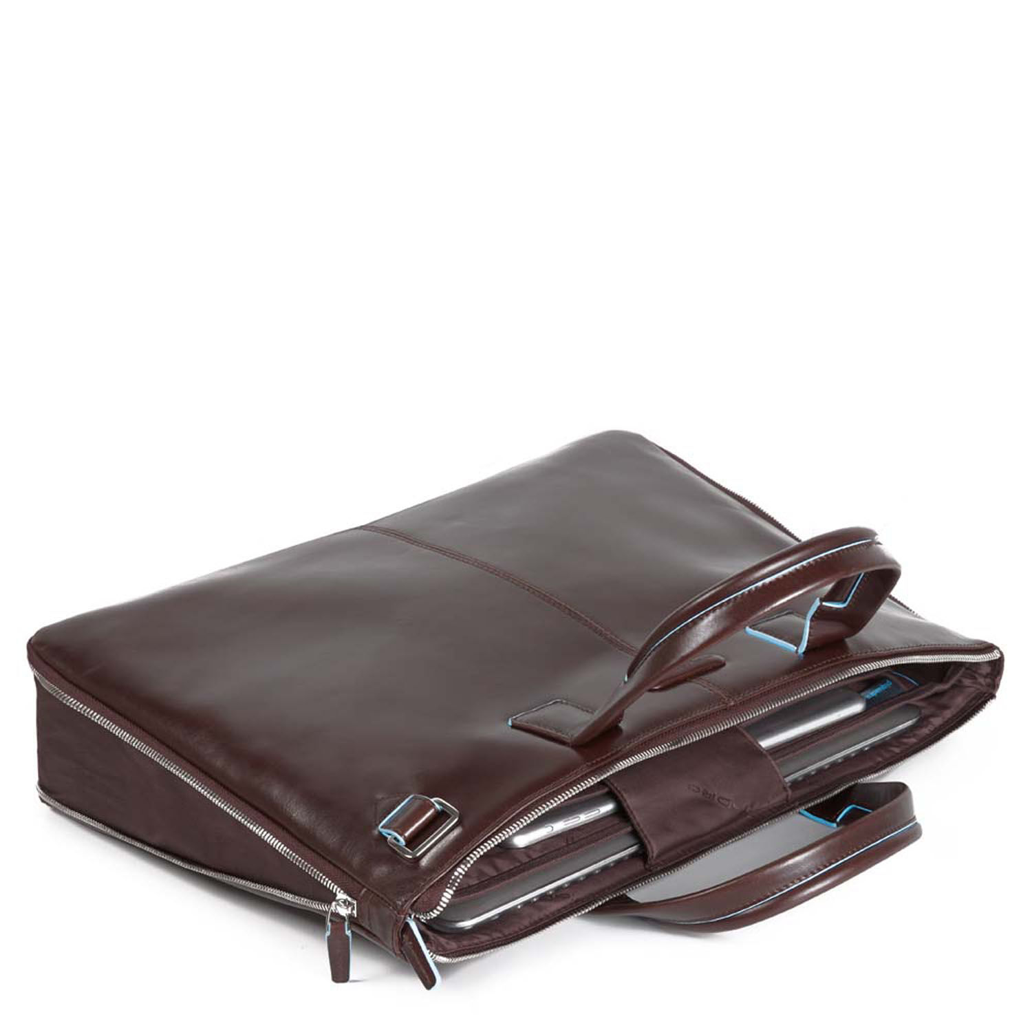 Piquadro Blue Square Schmale, erweiterbare Laptoptasche 15.6" mit Tabletfach Schwarz