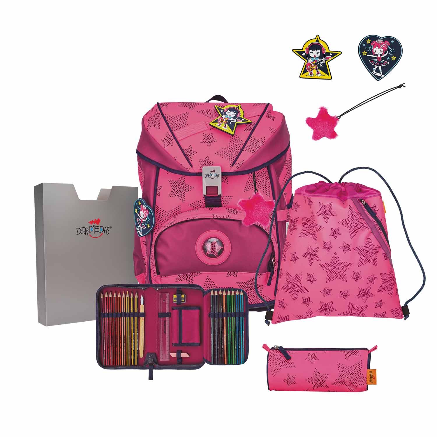 DerDieDas ErgoFlex "NEON" Schulrucksack-Set 5-teilig mit Sportbeutel Neon Star