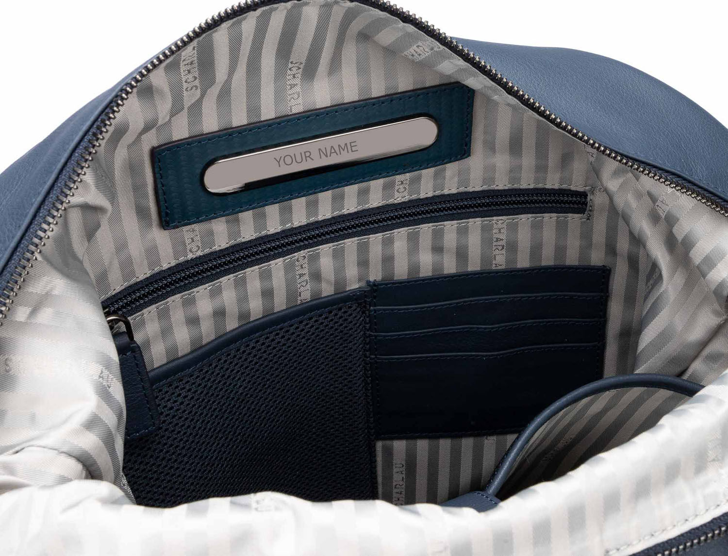 SCHARLAU Slackline BLONDIN Leder-Rucksack für 15,6" Laptopfach Navy Blue