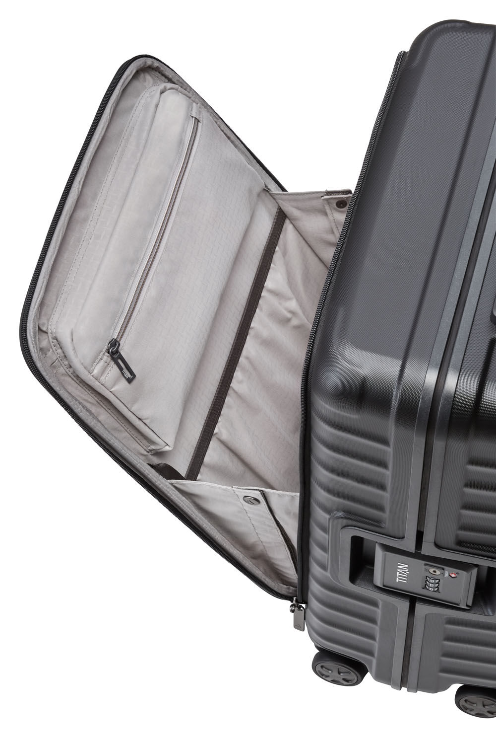 TITAN Litron Frame Trolley S, Handgepäck-Koffer mit Vortasche + Gratis Hotelgutschein Schwarz
