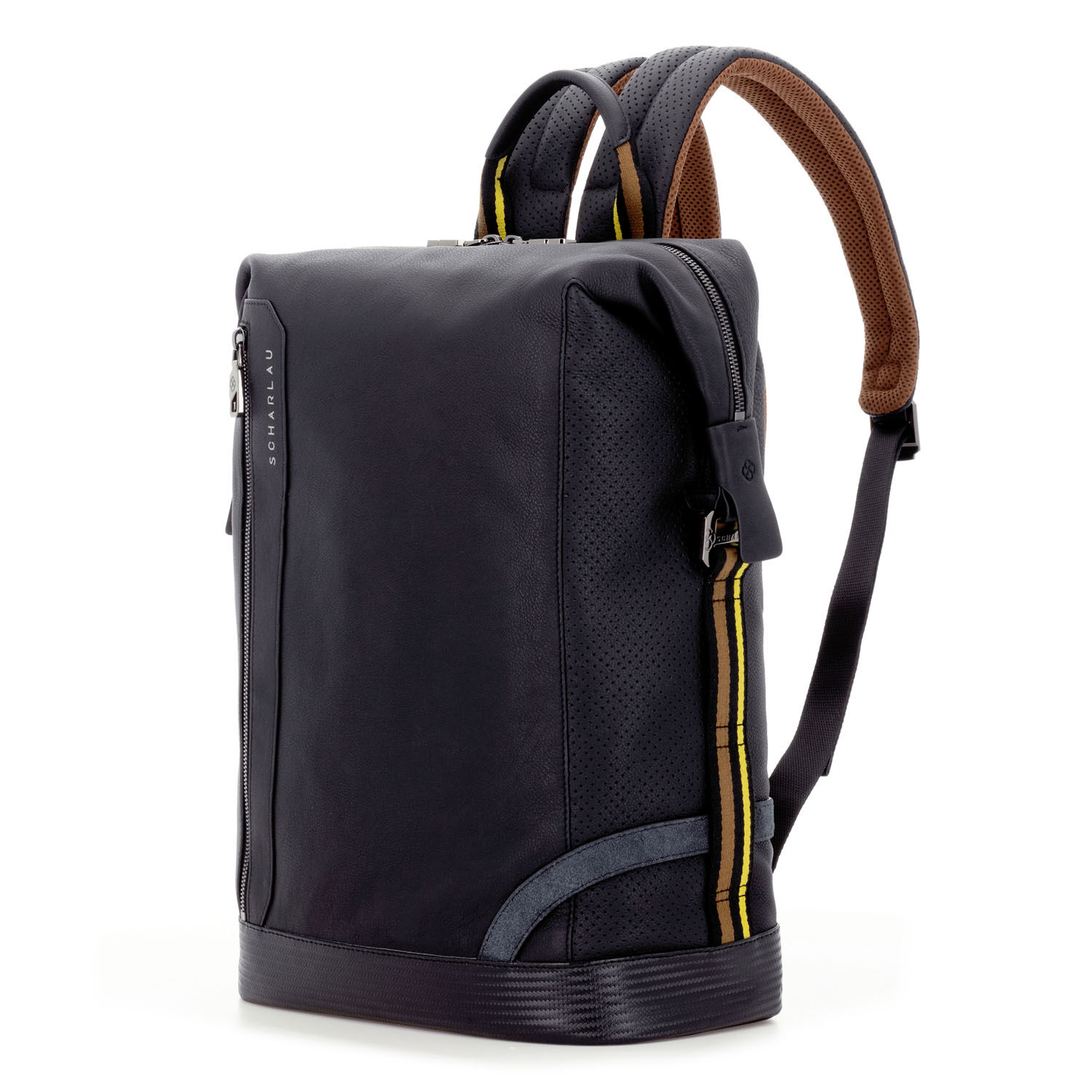 SCHARLAU Slackline BLONDIN Leder-Rucksack für 15,6" Laptopfach Black