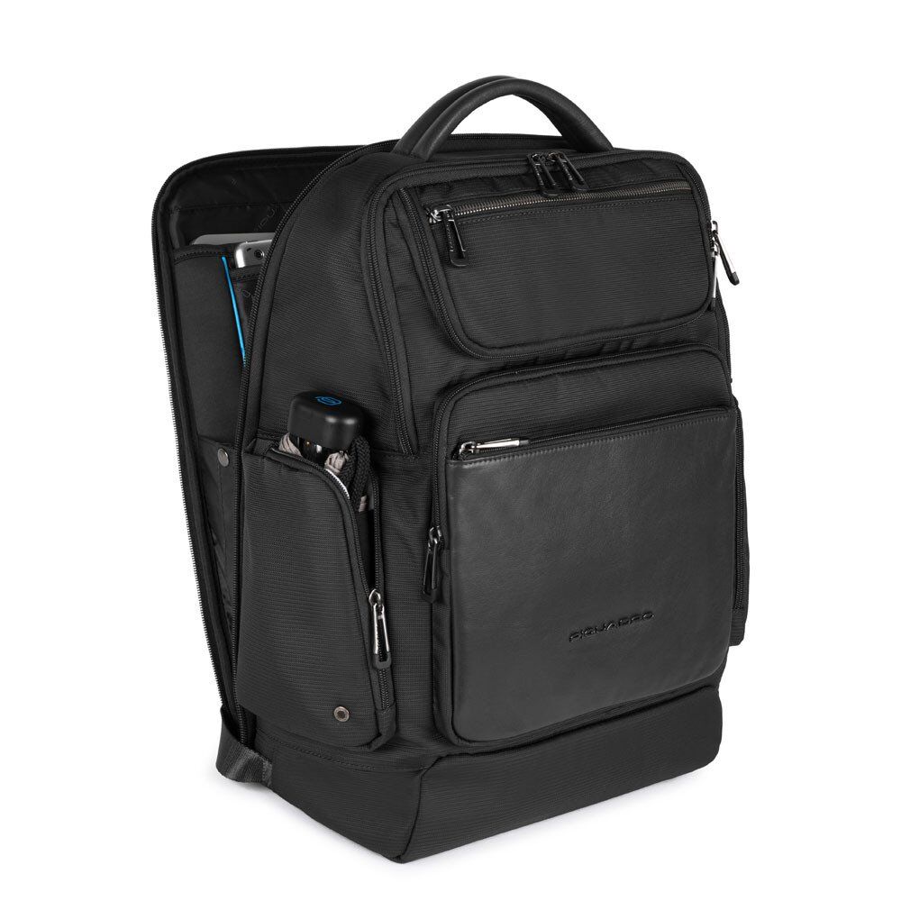 Piquadro Macbeth Fast-check Laptoprucksack 15,6" aus Leder und recyceltem Schwarz Piquadro Macbeth Fast-check Laptoprucksack 15,6" aus Leder und recyceltem Schwarz