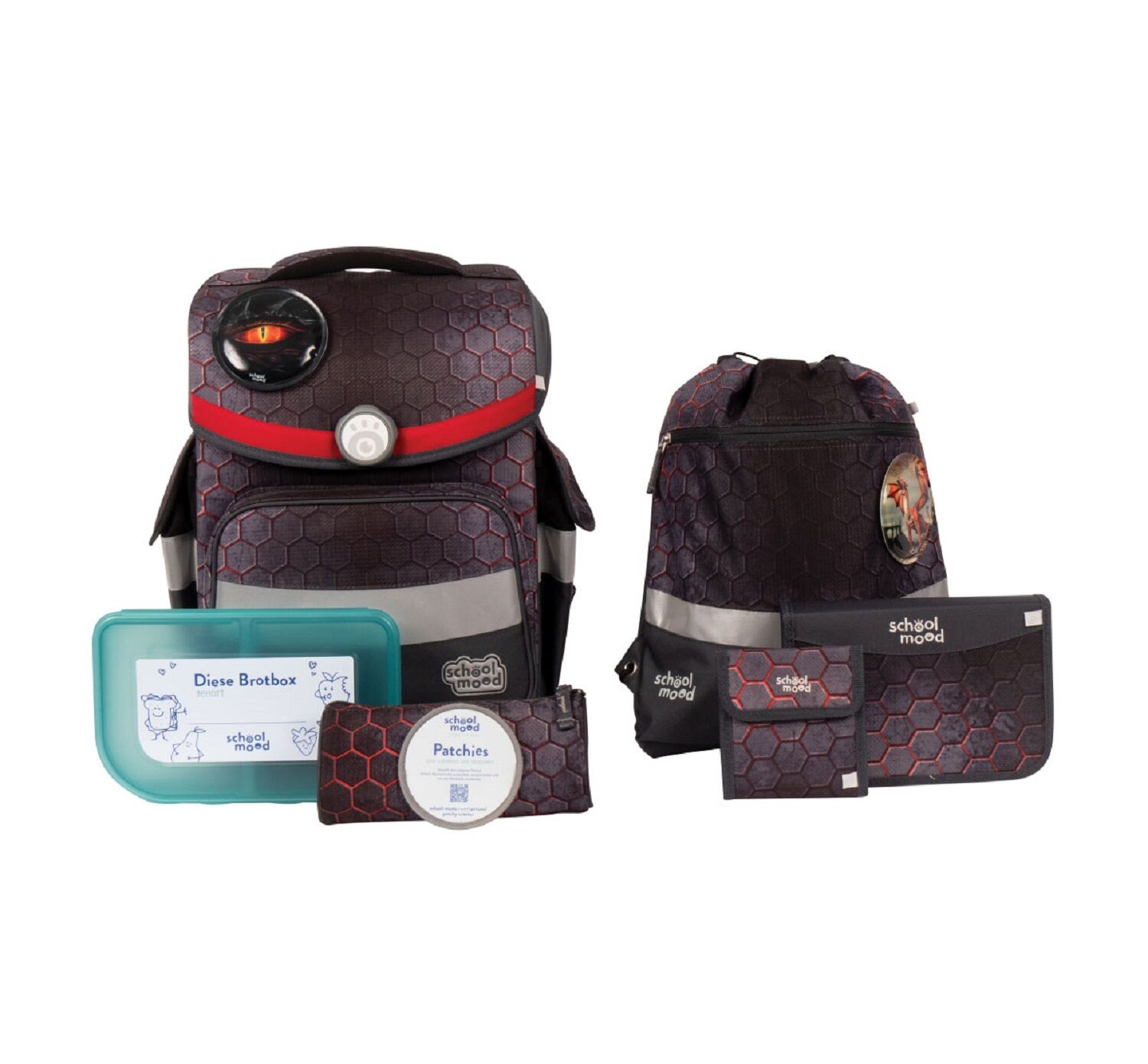 School-Mood Timeless Schulranzenset 7-teilige Mika (Drache)