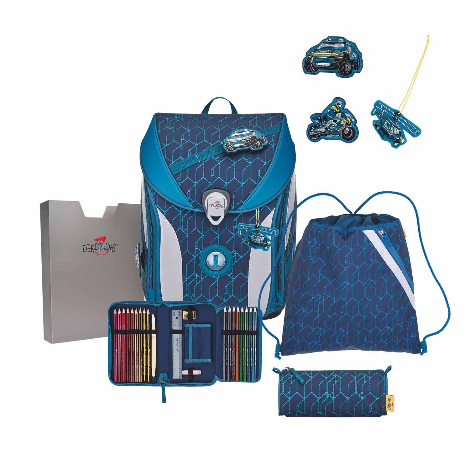DerDieDas ErgoFlex MAX Schulrucksack-Set 5-teilig mit Sportbeutel Blue Speed