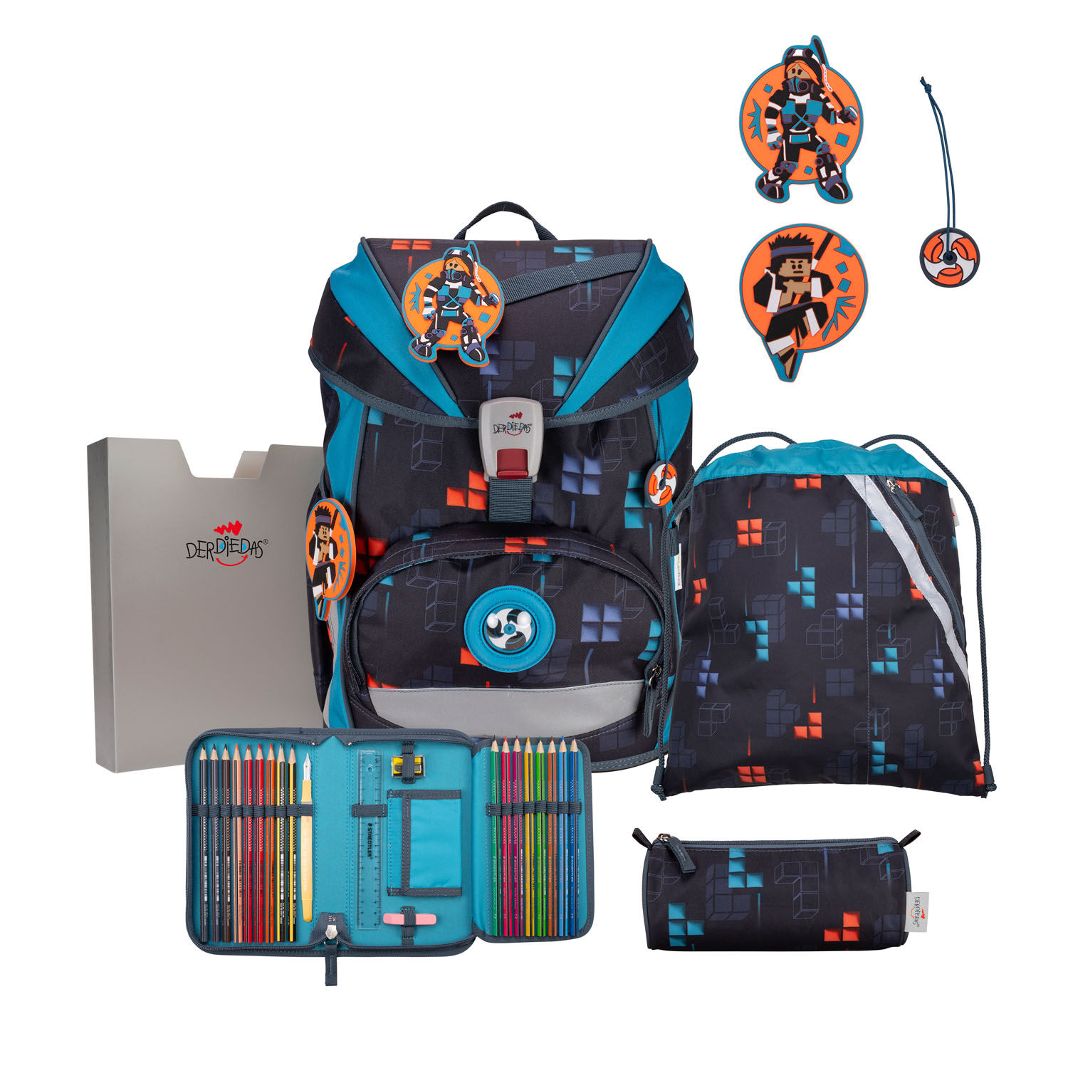 DerDieDas ErgoFlex Schulrucksack-Set 5-teilig mit Sportbeutel Ninja Fighter