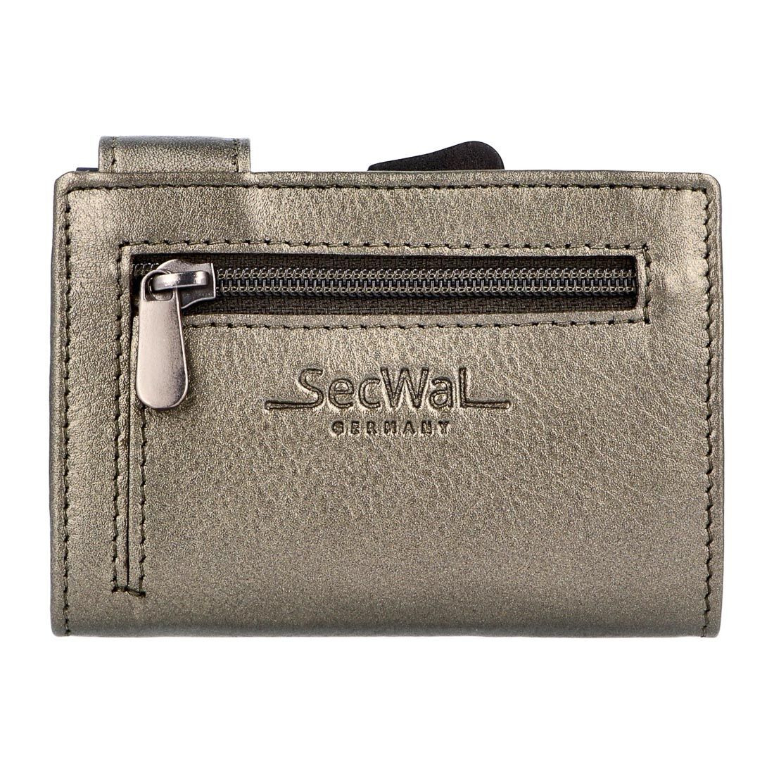SecWal Metallic Kartenetui mit Münzfach Reißverschluss Metallic grau