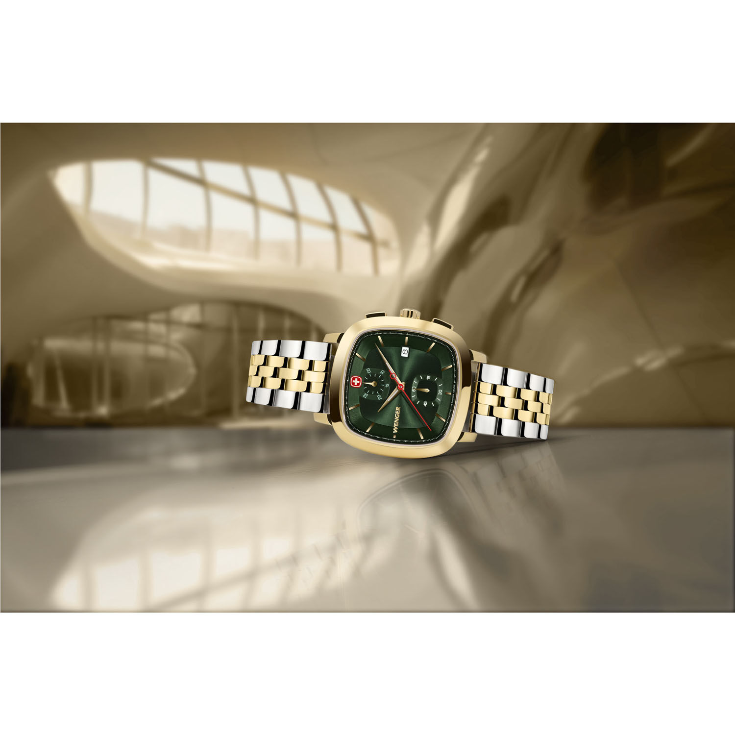 Wenger Vintage Classic Chrono Herrenuhr 40mm mit Chronographenfunktion Gold/Grün/Silber/gold Wenger Vintage Classic Chrono Herrenuhr 40mm mit Chronographenfunktion Gold/Grün/Silber/gold