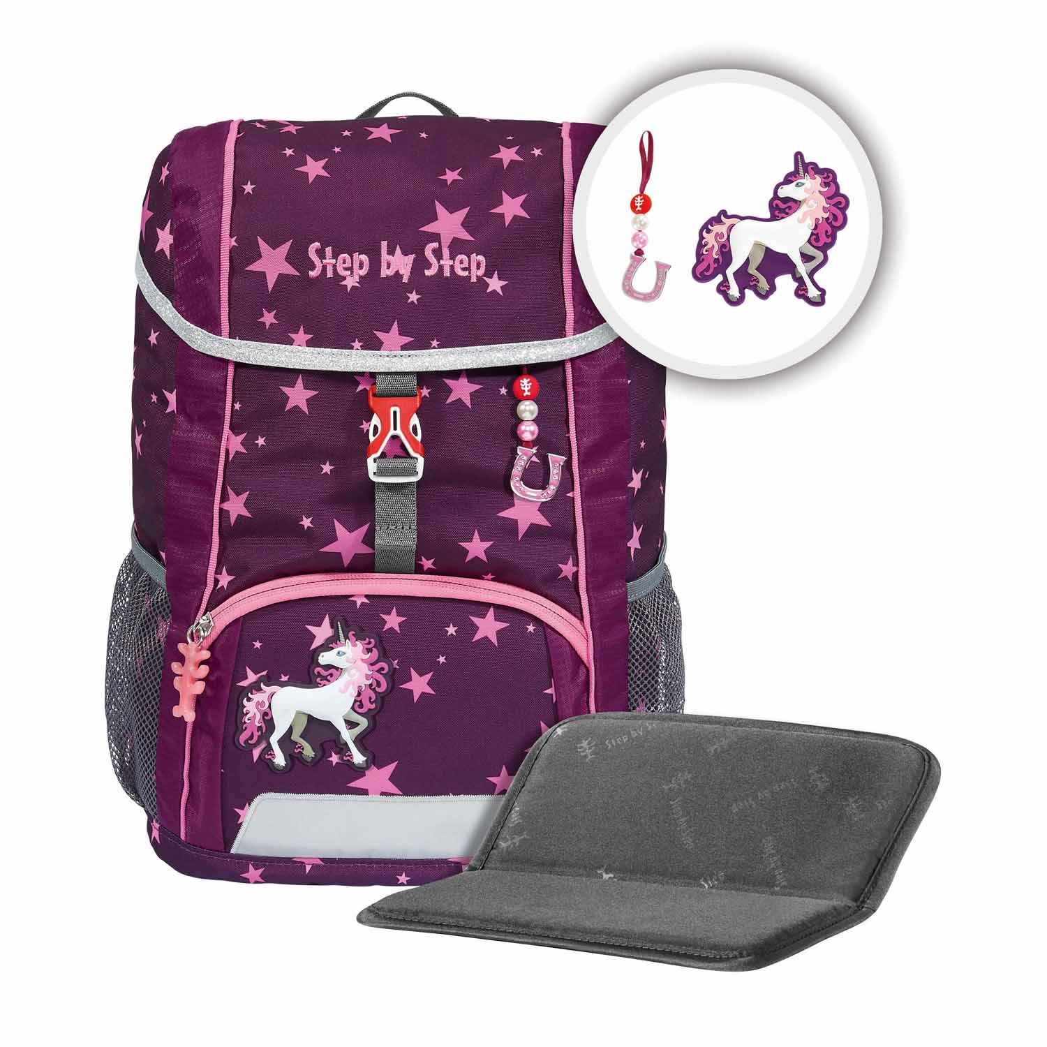 Step by Step Kinderrucksack KID Rucksack-Set, 3-teilig inkl. Sitzkissen Unicorn Nuala