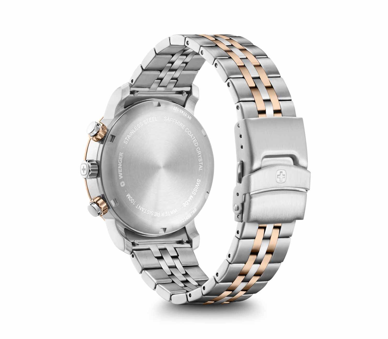 Wenger Urban Classic Chrono 42mm Herrenuhr 2-Tone weiss/silber/roségold Wenger Urban Classic Chrono 42mm Herrenuhr 2-Tone weiss/silber/roségold