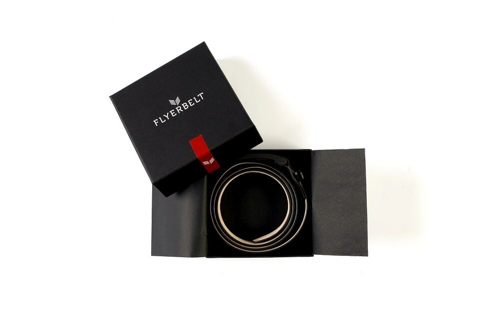 Flyerbelt Security Metallfreier Gürtel 115 cm -Mit dem roten Dorn Schwarz