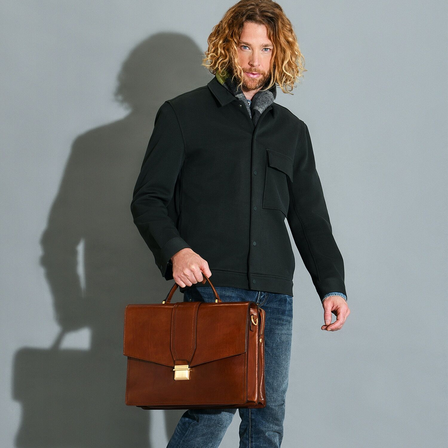 The Bridge Dante Leder-Aktenstasche 40cm Braun/Gold