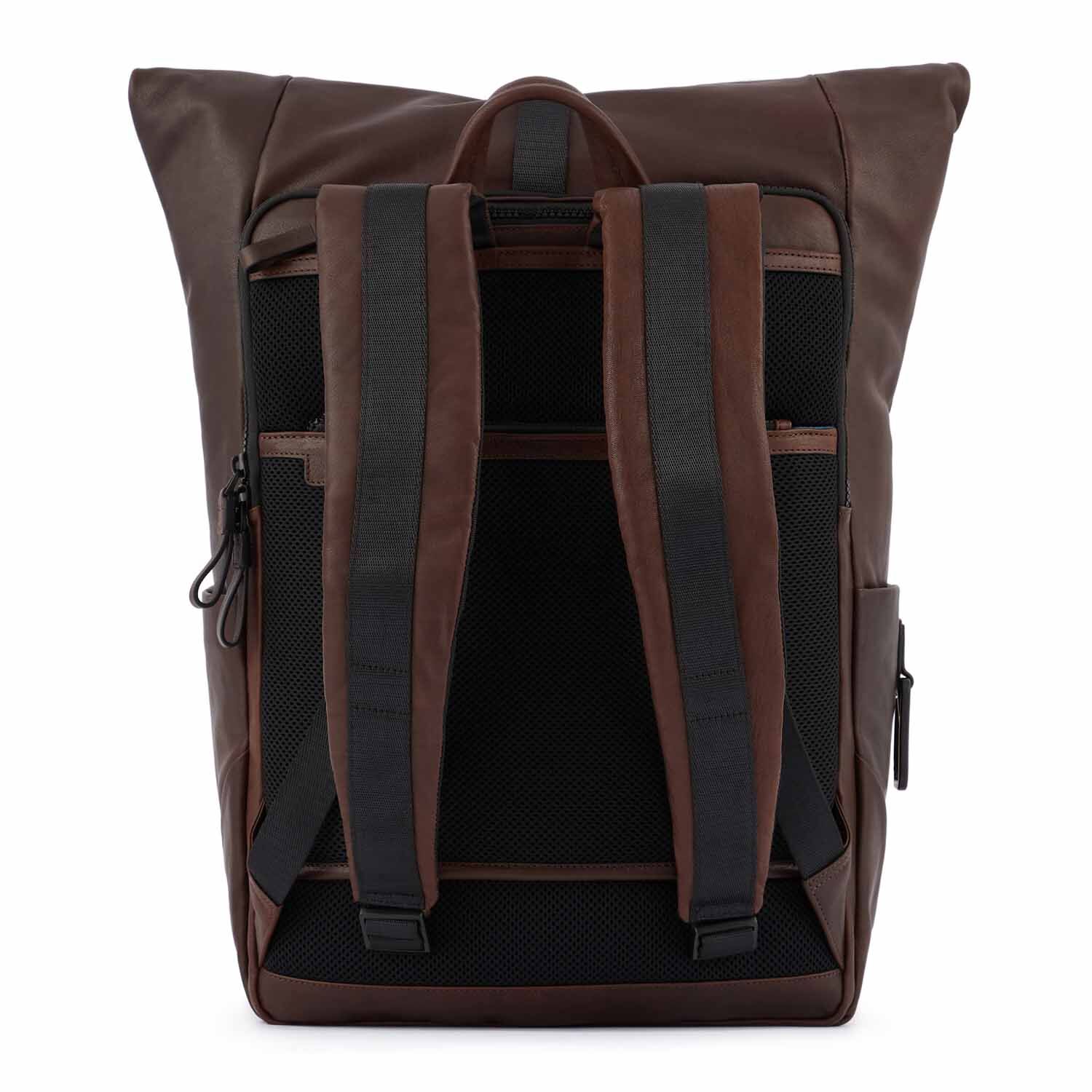 Piquadro Harper Roll Top Laptoprucksack 15,6" mit Regenschutz dark brown
